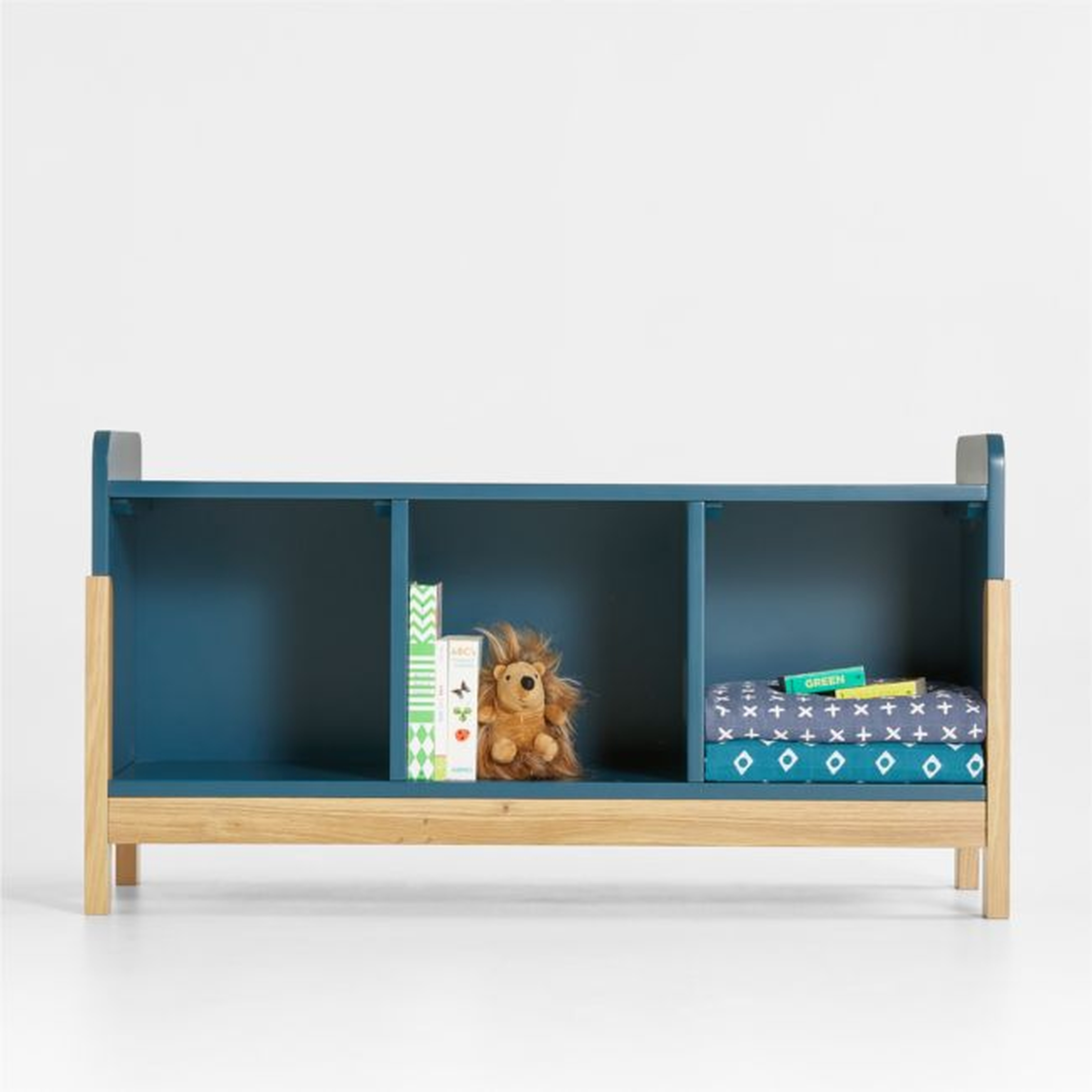 Rue Midnight Blue Wood 3-Cube Low Bookcase - Crate and Barrel