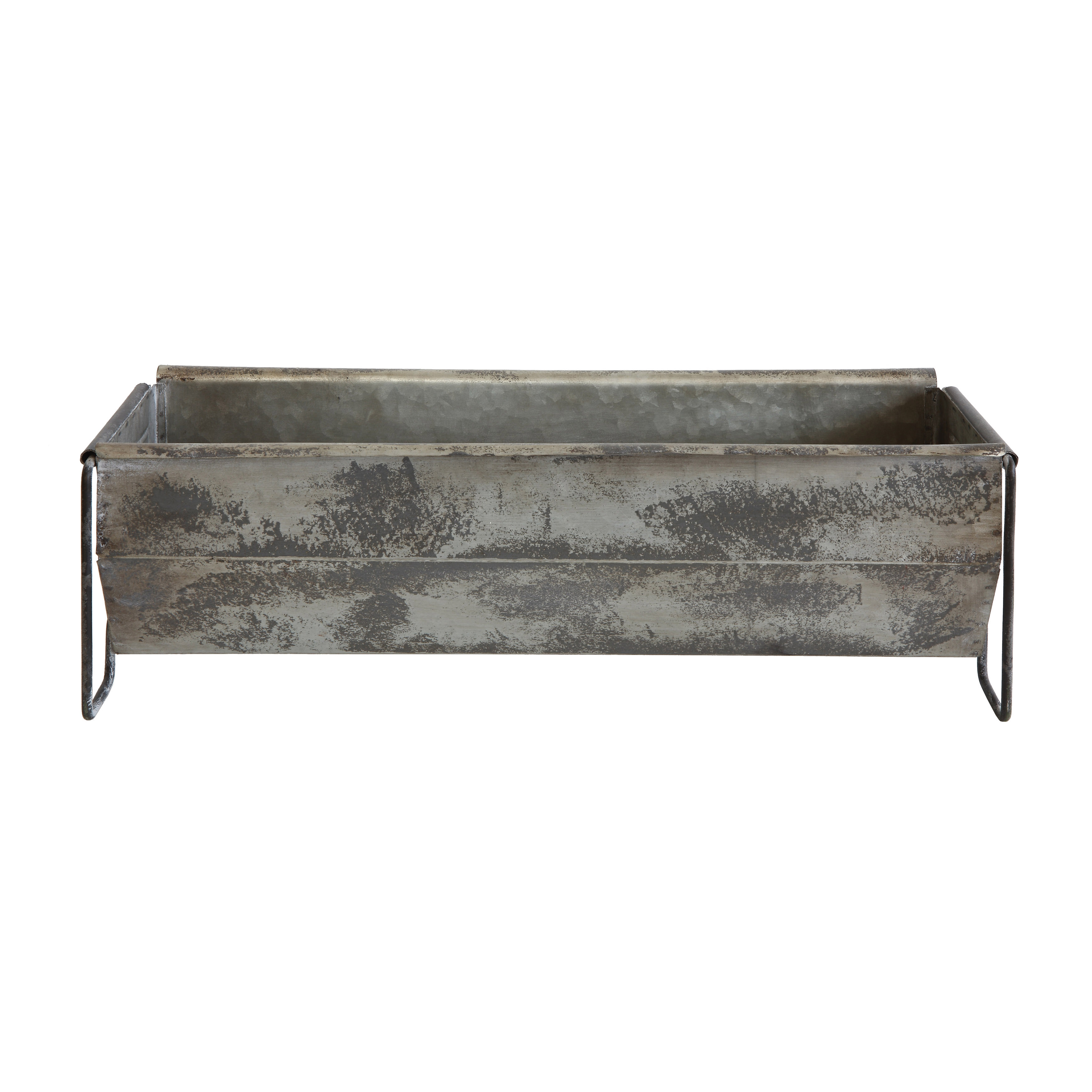 Metal Trough Container with Distressed Zinc Finish - Nomad Home