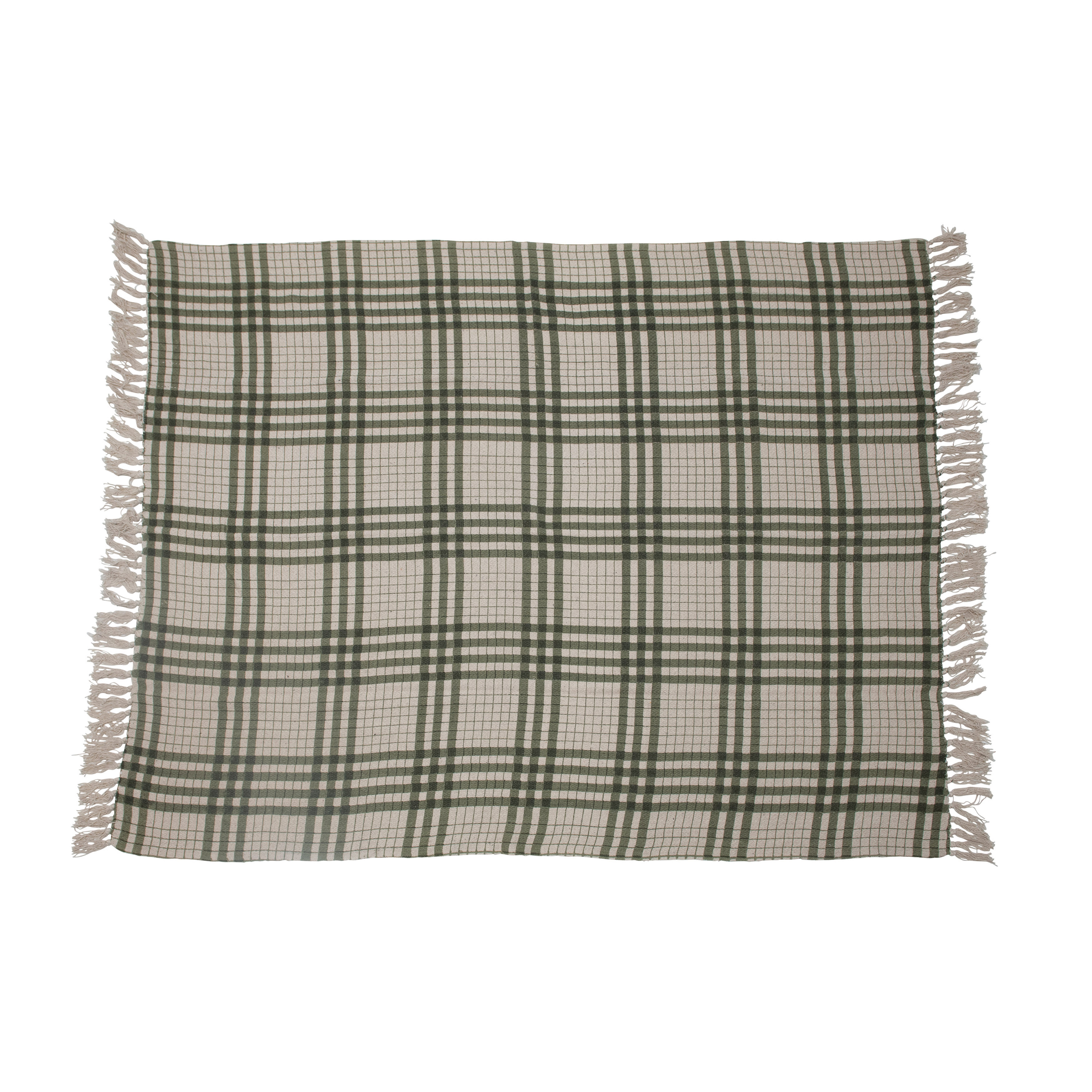 Recycled Cotton Printed Plaid Throw Blanket, Green - Nomad Home