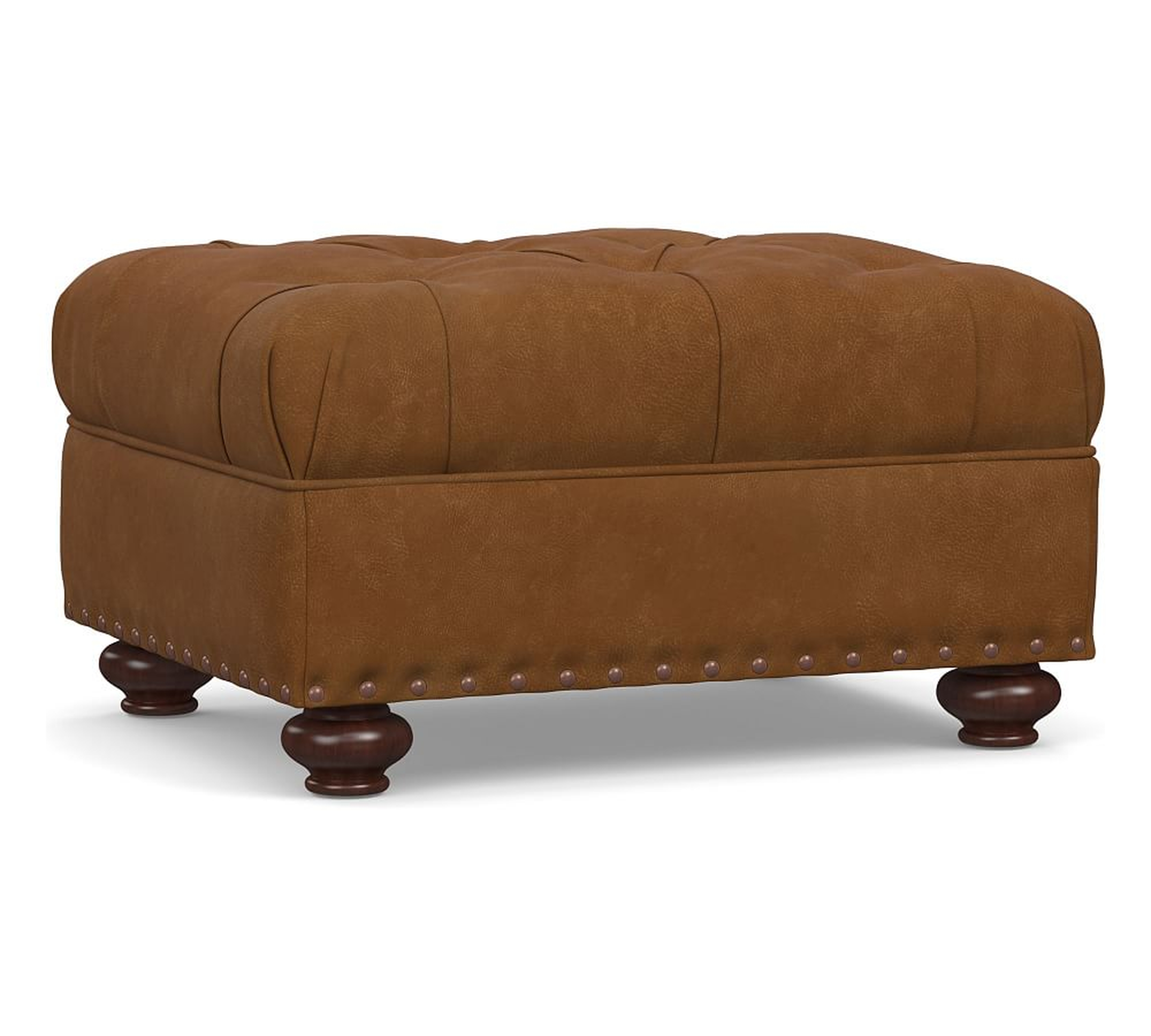 Lansing Leather Ottoman, Polyester Wrapped Cushions, Nubuck Chimney - Pottery Barn
