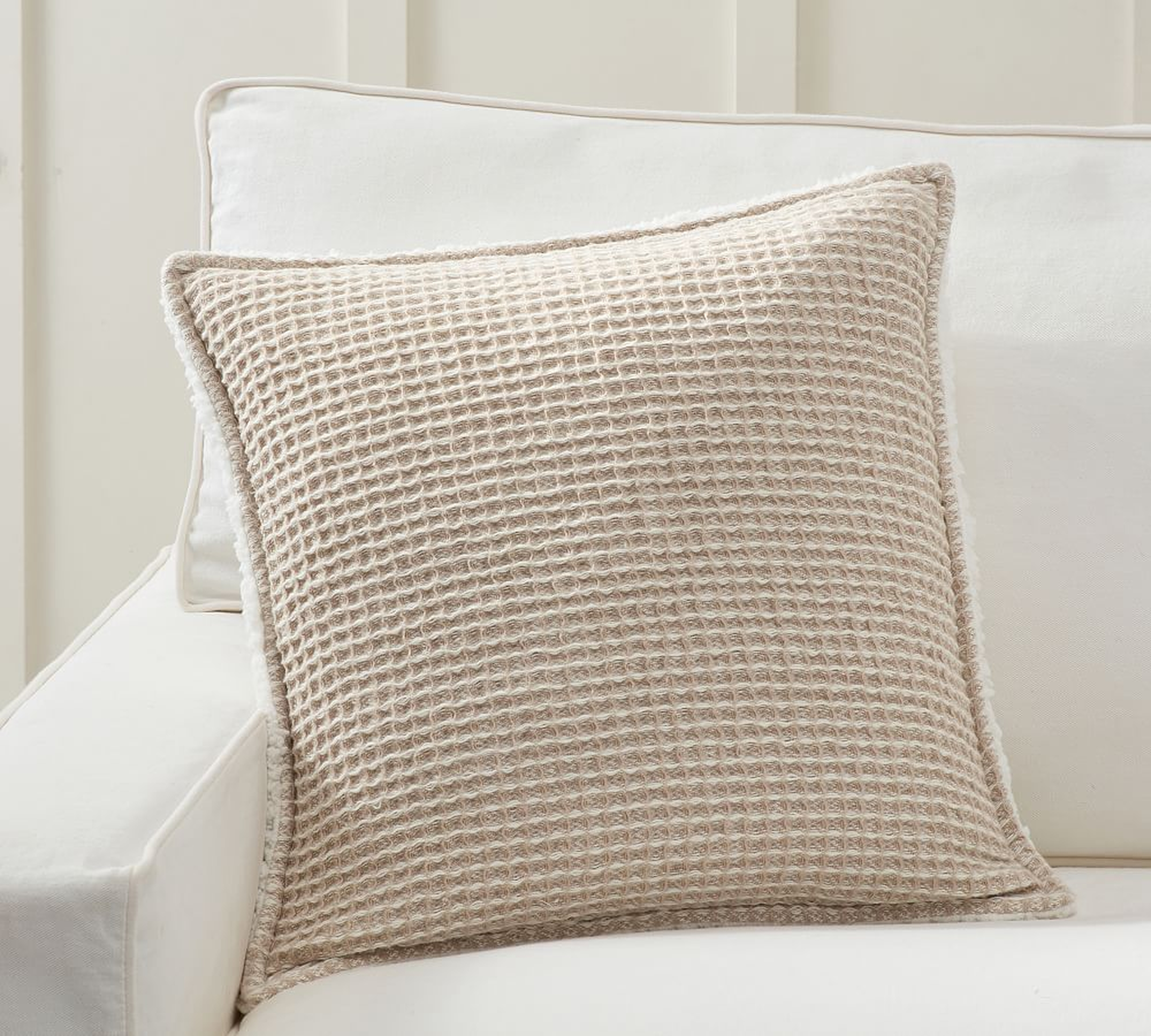Waffle with Sherpa Back Pillow Cover, 20 x 20", Flax - Pottery Barn