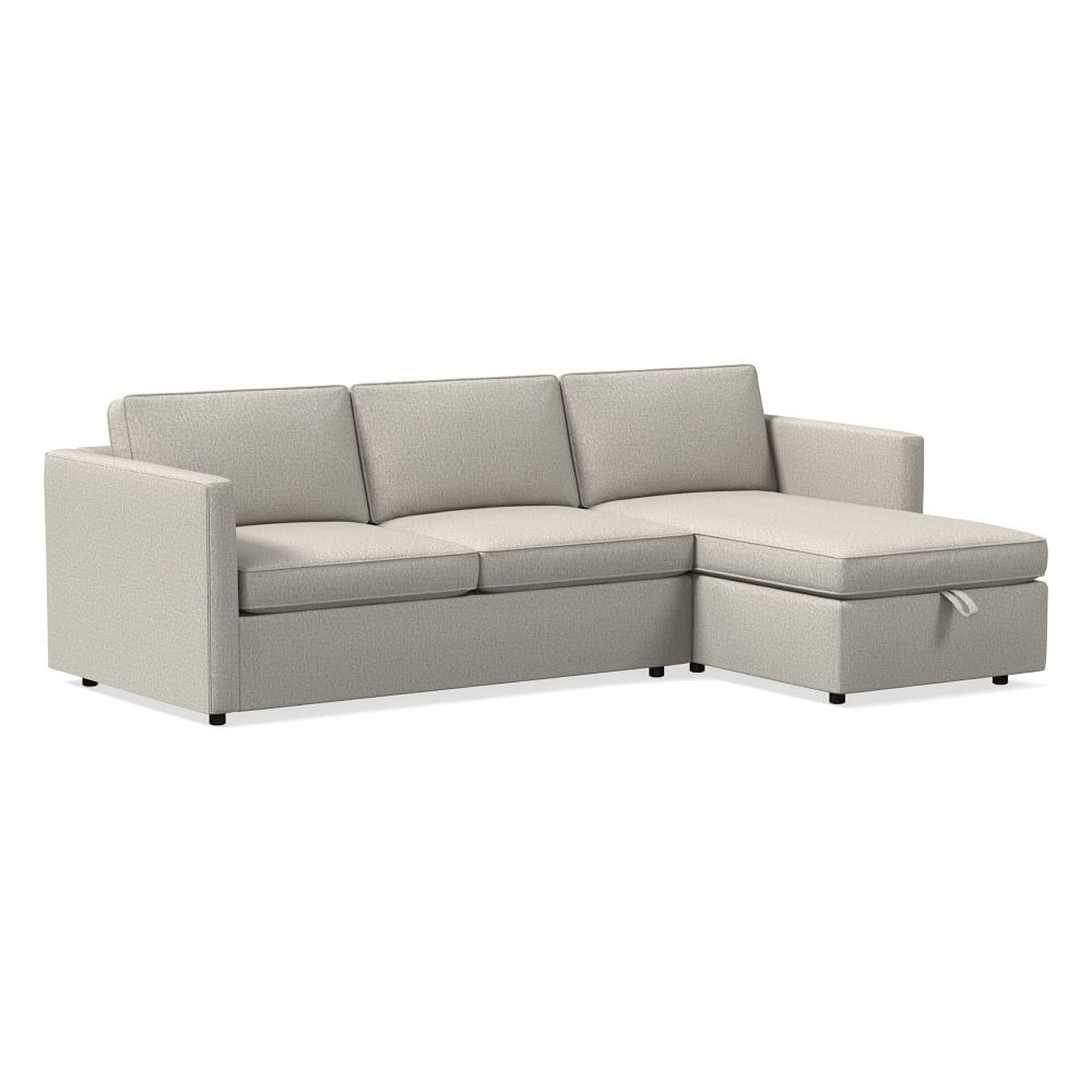 Harris Sectional Set 05: LA 65" Sofa, RA Storage Chaise, Poly , Twill, Dove, Concealed Supports - West Elm