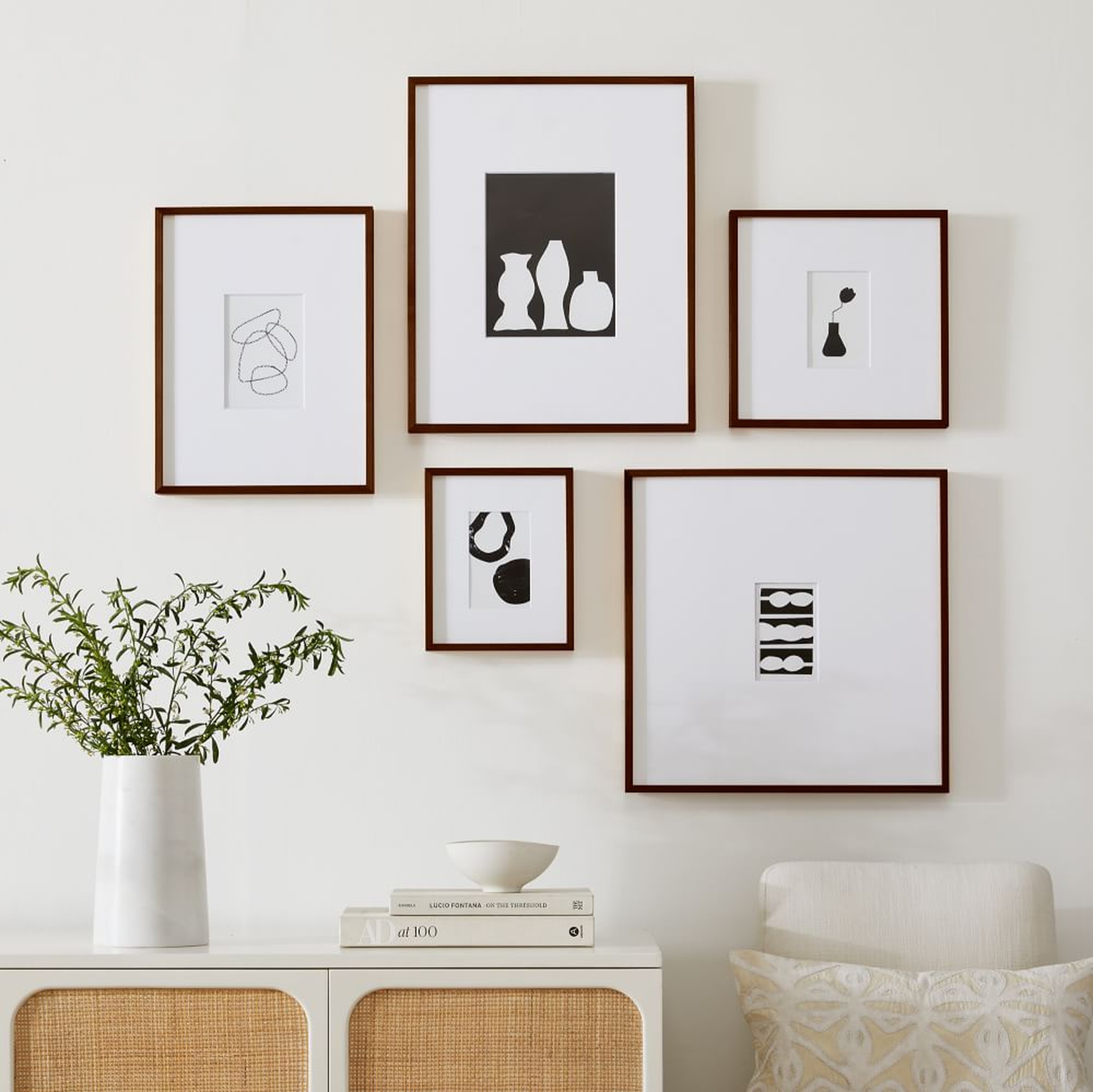 The Small-Space Organic Gallery Frames Set, Wood, Walnut, Set of 5 - West Elm