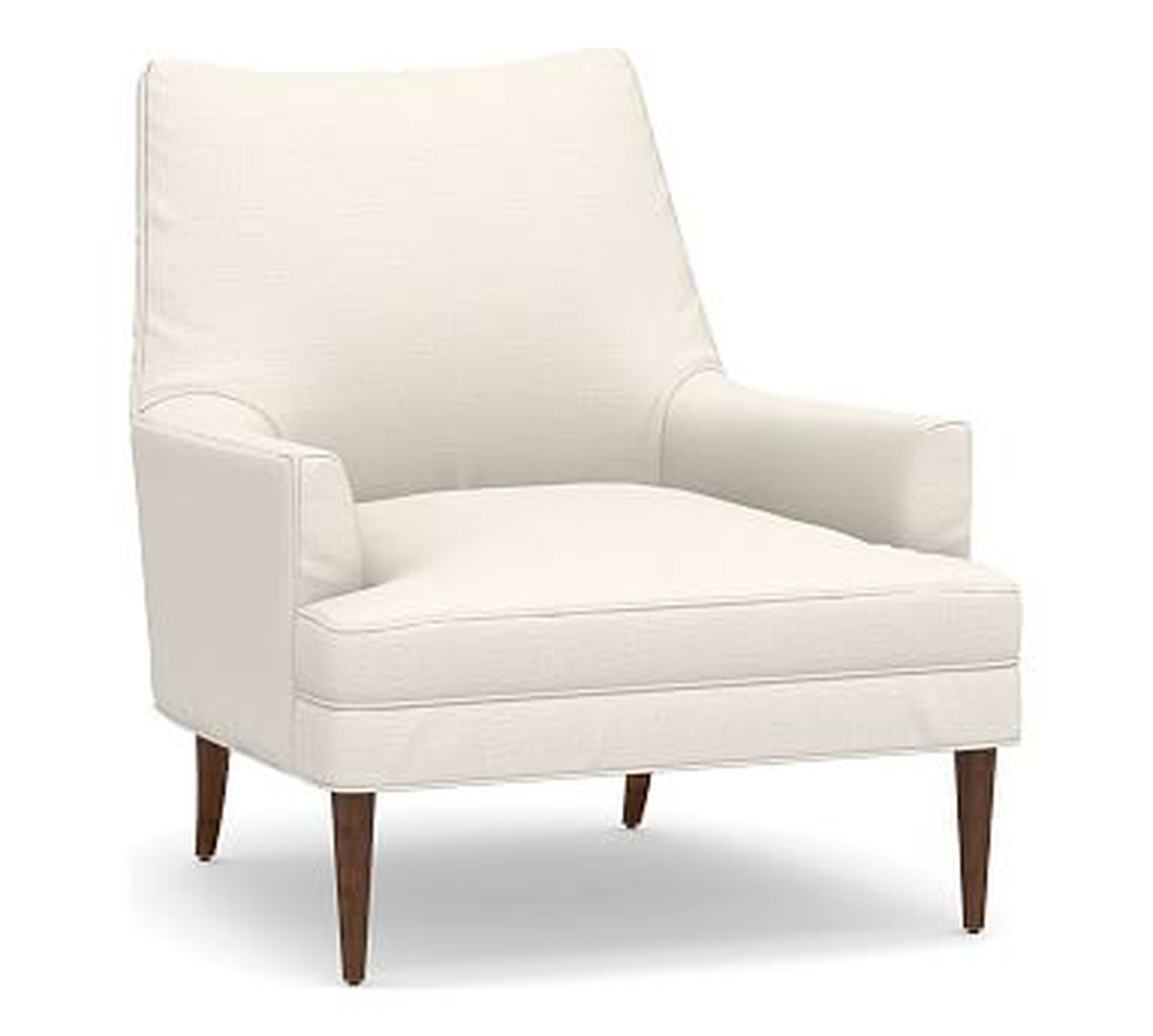 Reyes Upholstered Armchair, Polyester Wrapped Cushions, Performance Chateau Basketweave Ivory - Pottery Barn