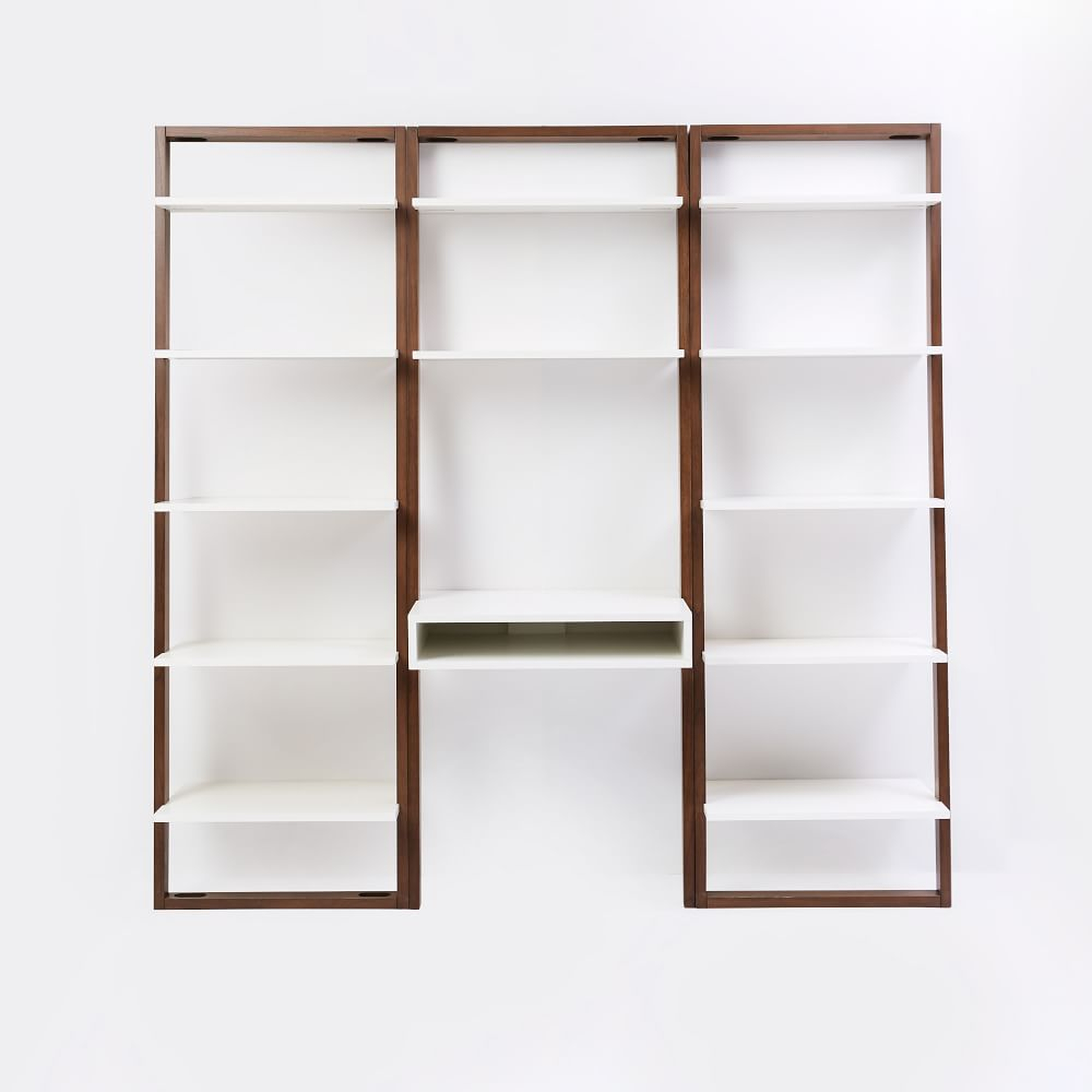 Ladder Shelf Storage Leaning Wall Desk + 2 Wide Shelves - Set 2: White Lacquer/Espresso - West Elm