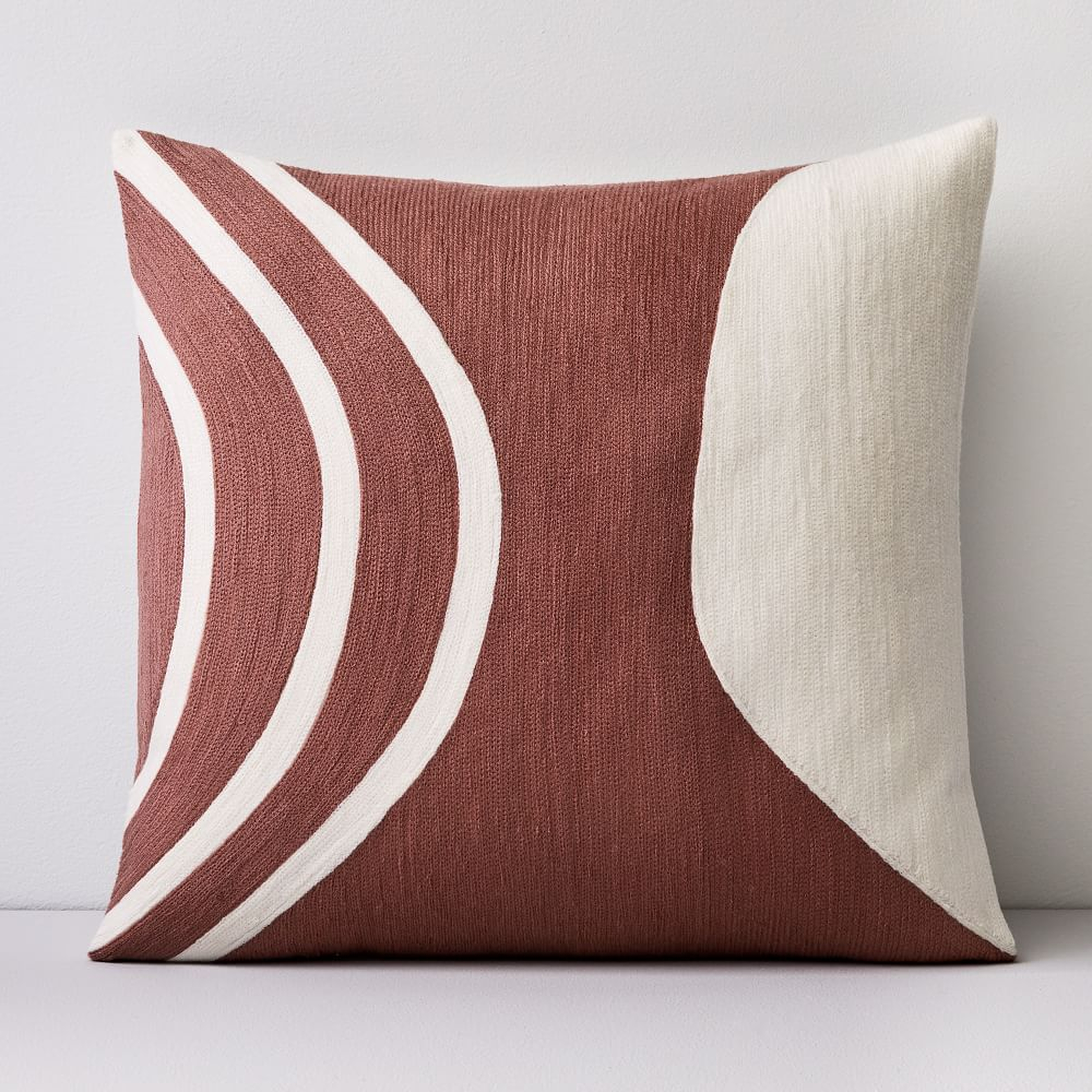 Crewel Rounded Pillow Cover, Pink Stone, 20"x20" - West Elm