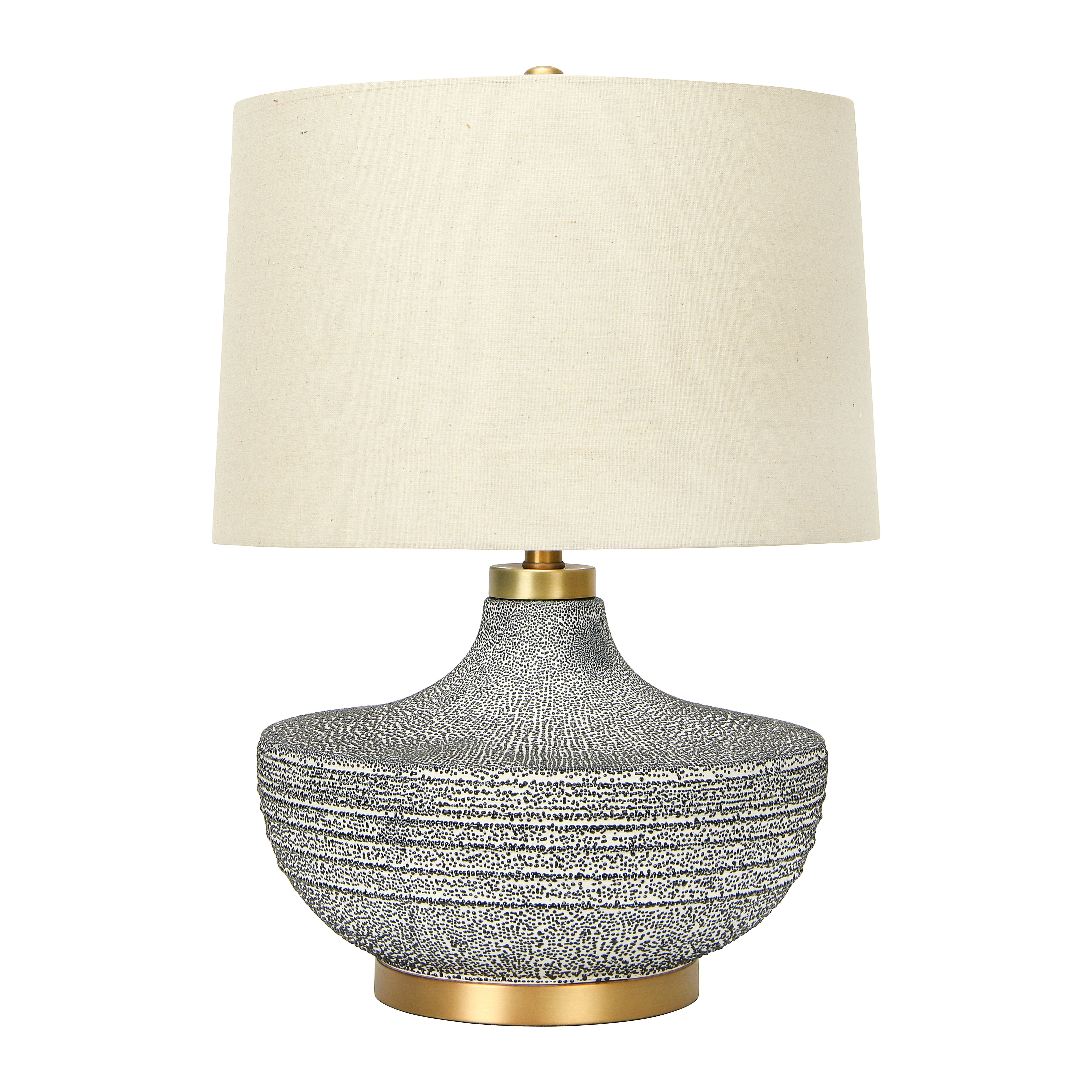 Textured Blue Glaze Ceramic Table Lamp with Natural Linen Shade - Nomad Home