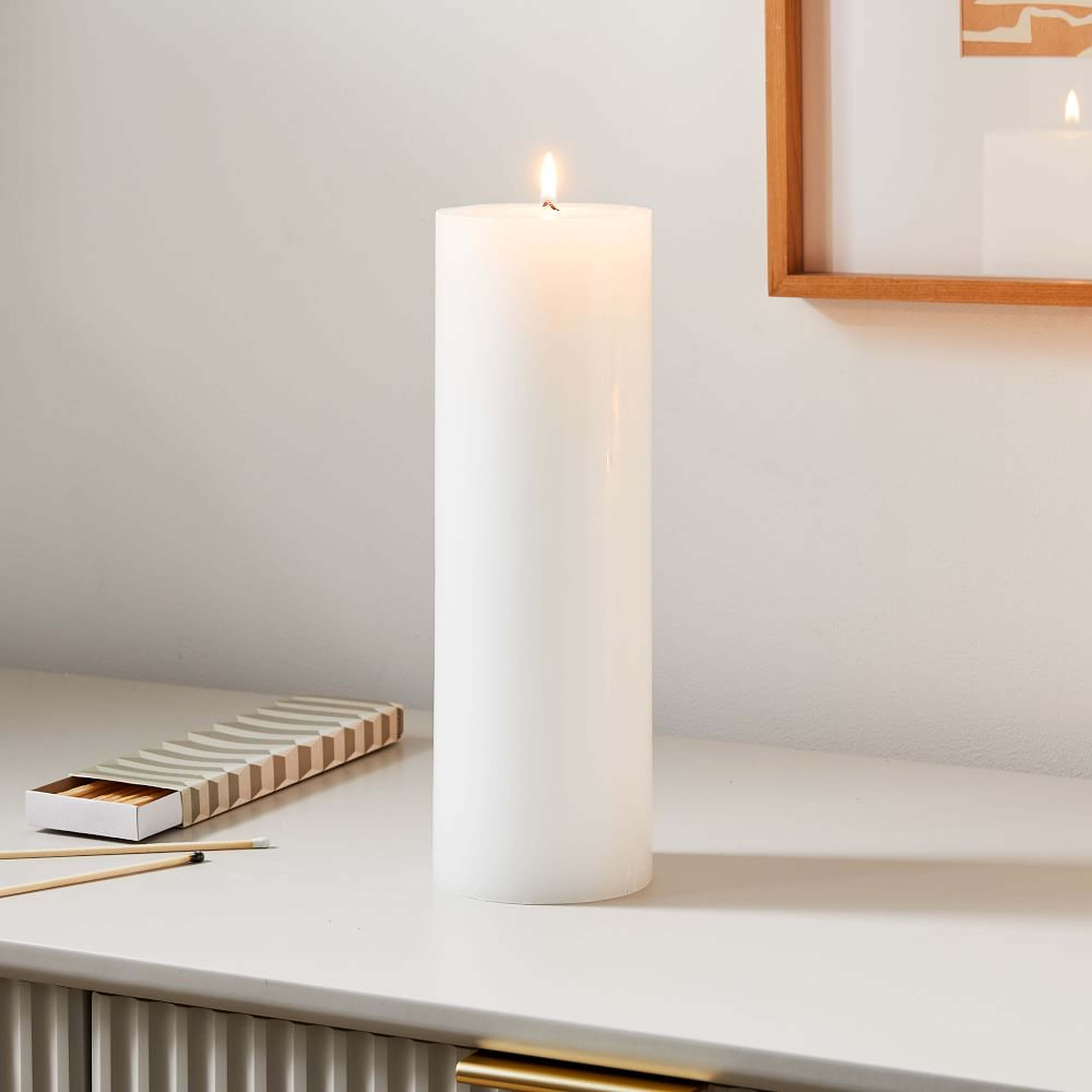 Unscented Pillar Candle, 4"x12", White - West Elm