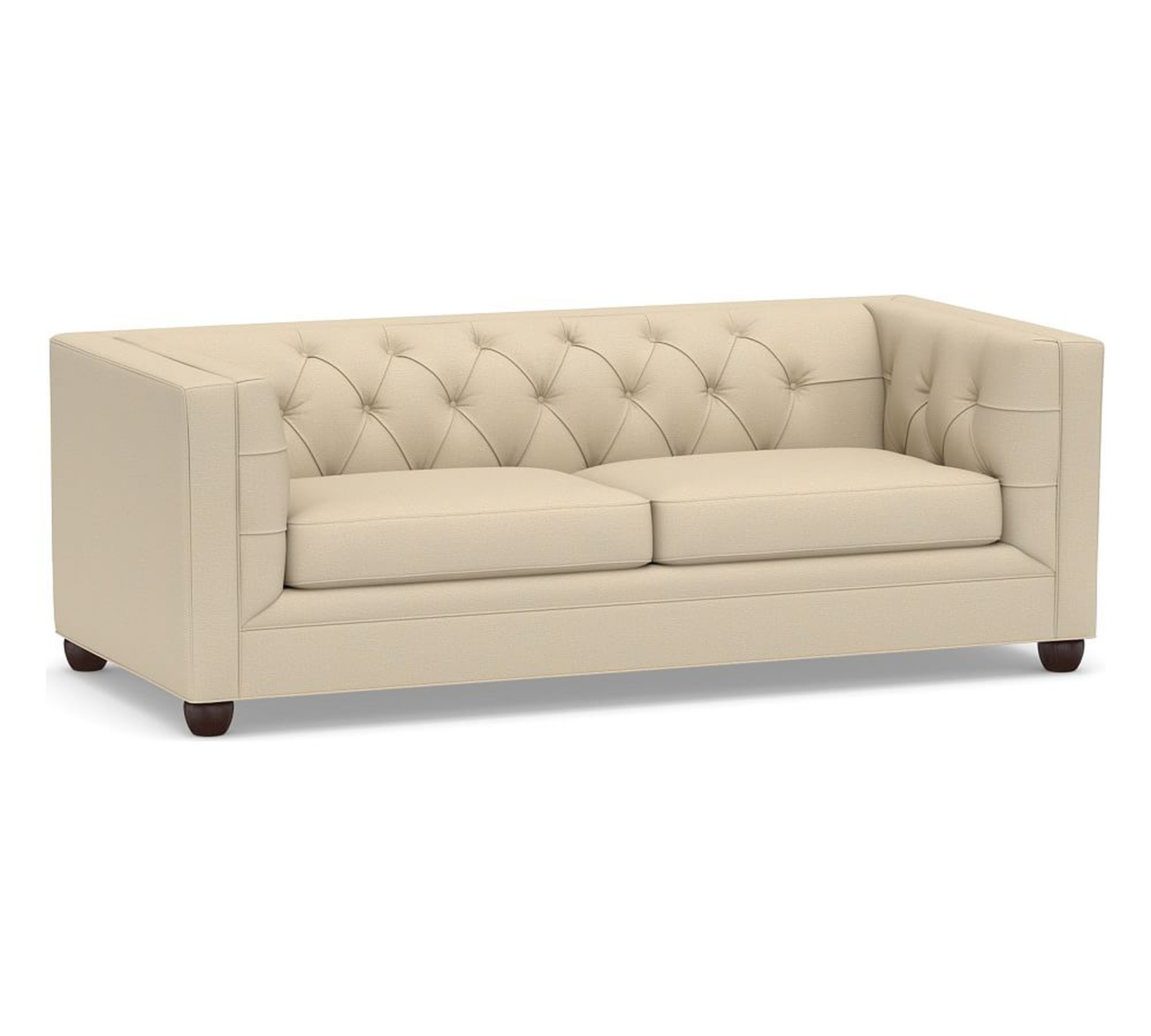 Chesterfield Square Arm Upholstered Sleeper Sofa, Memory Foam Cushions, Park Weave Oatmeal - Pottery Barn