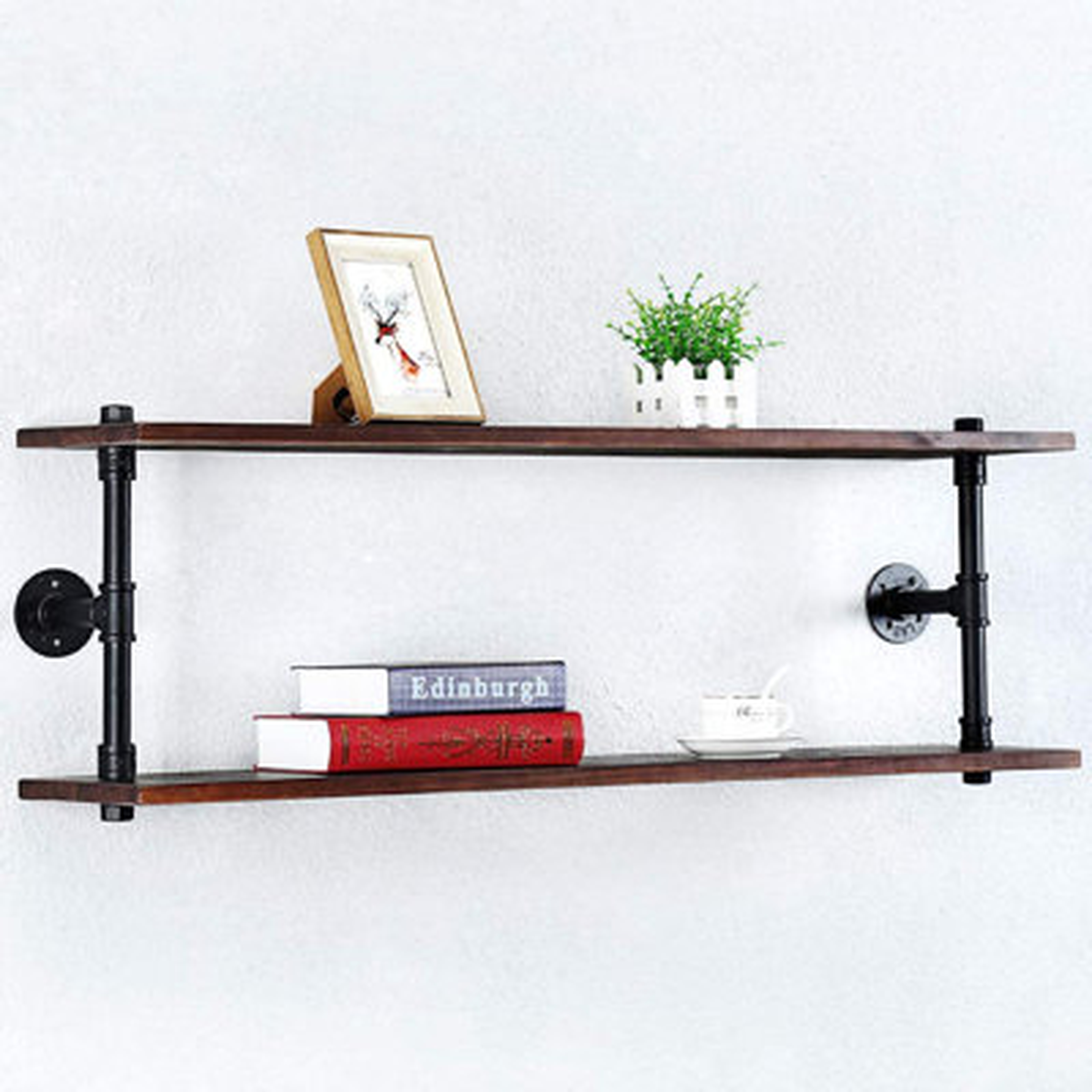 Industrial Pipe Shelf Wall Mounted,Steampunk Real Wood Book Shelves,2 Tier Rustic Metal Floating Shelves,Wall Shelving Unit Bookshelf Hanging Wall Shelves,Farmhouse Kitchen Bar Shelving(42In) - Wayfair