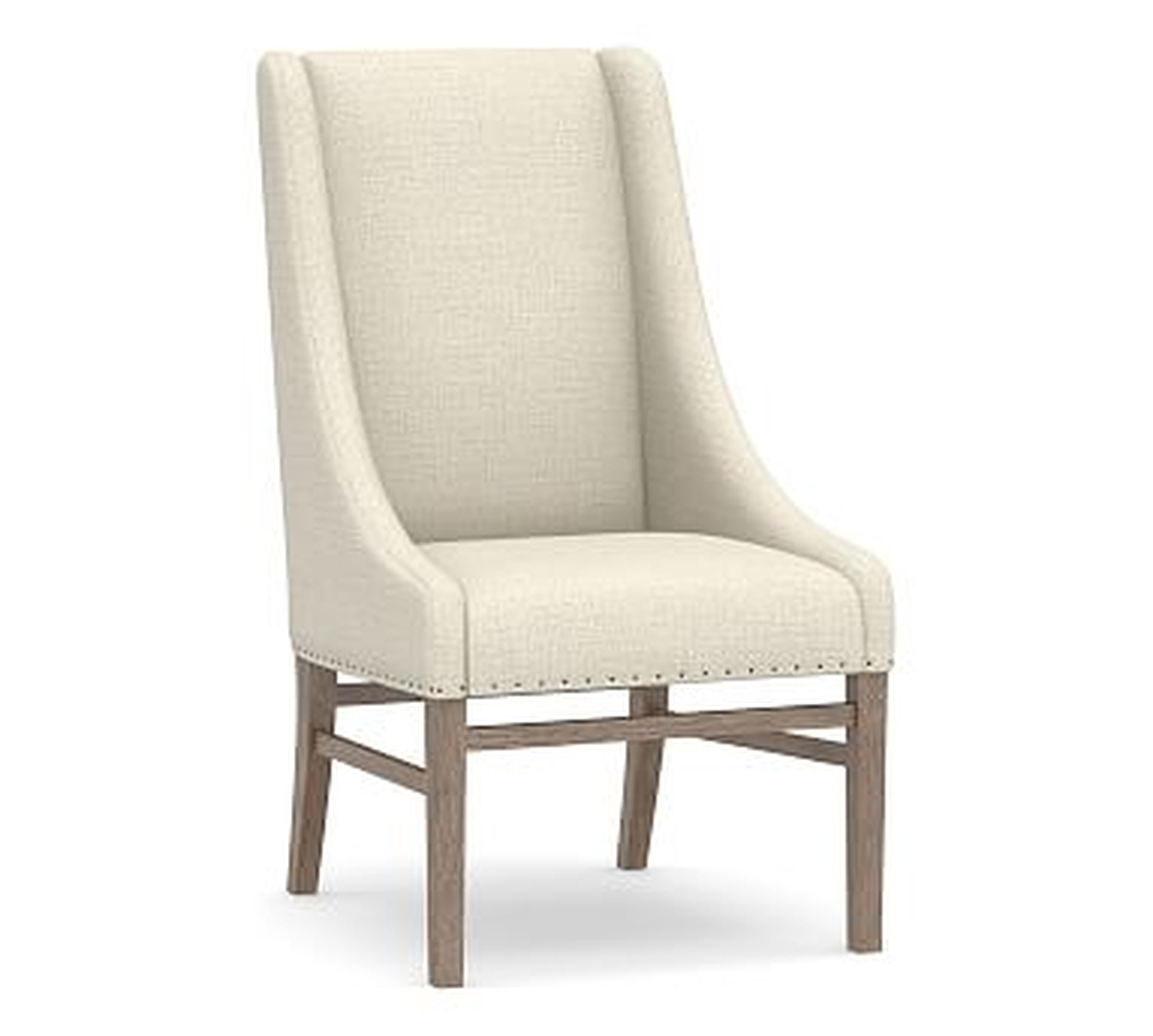Milan Slope Arm Upholstered Dining Side Chair, Gray Wash Leg, Basketweave Slub Oatmeal - Pottery Barn