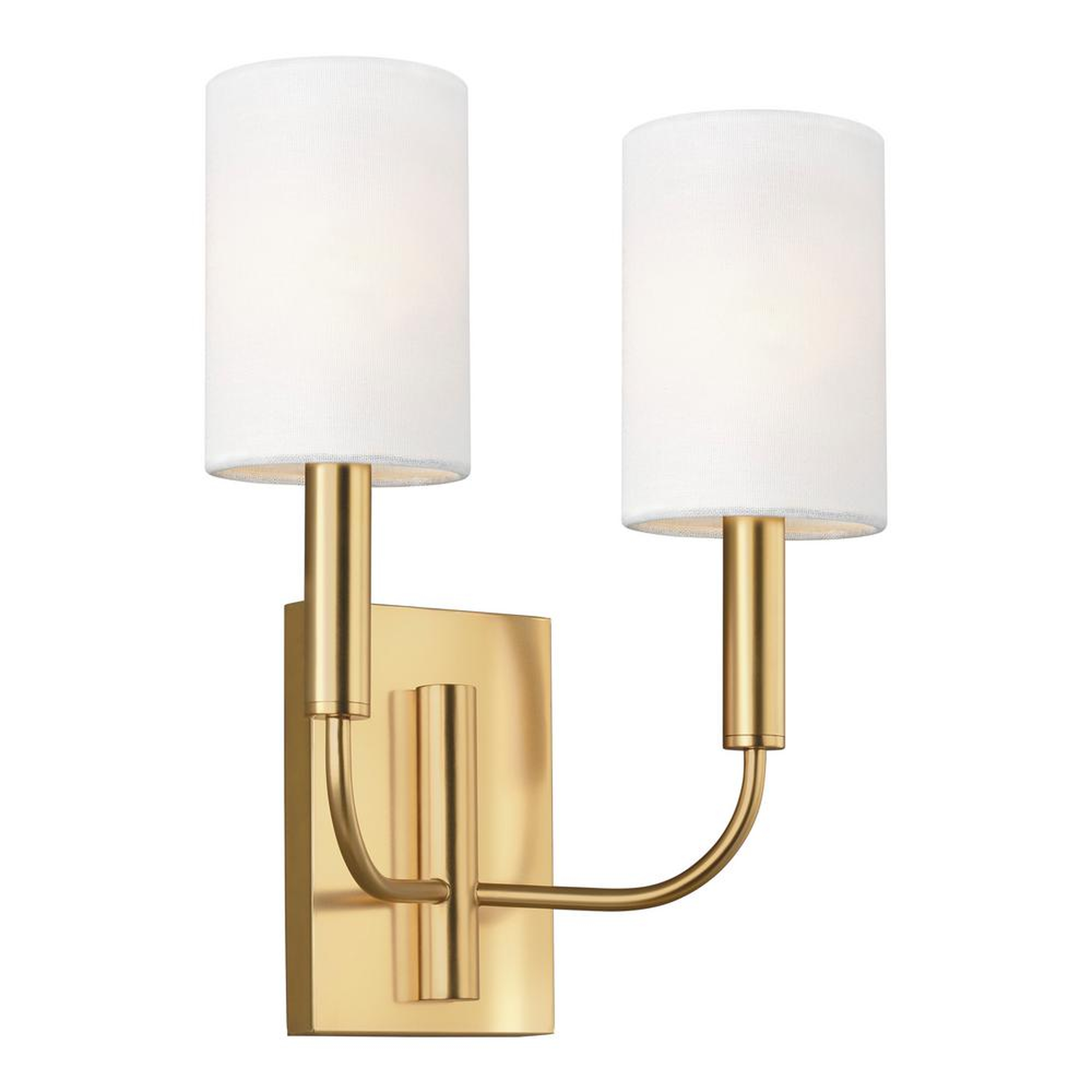 ED Ellen DeGeneres Crafted by Generation Lighting Brianna 11.375 in. W 2-Light Burnished Brass Sconce with White Shades - Home Depot
