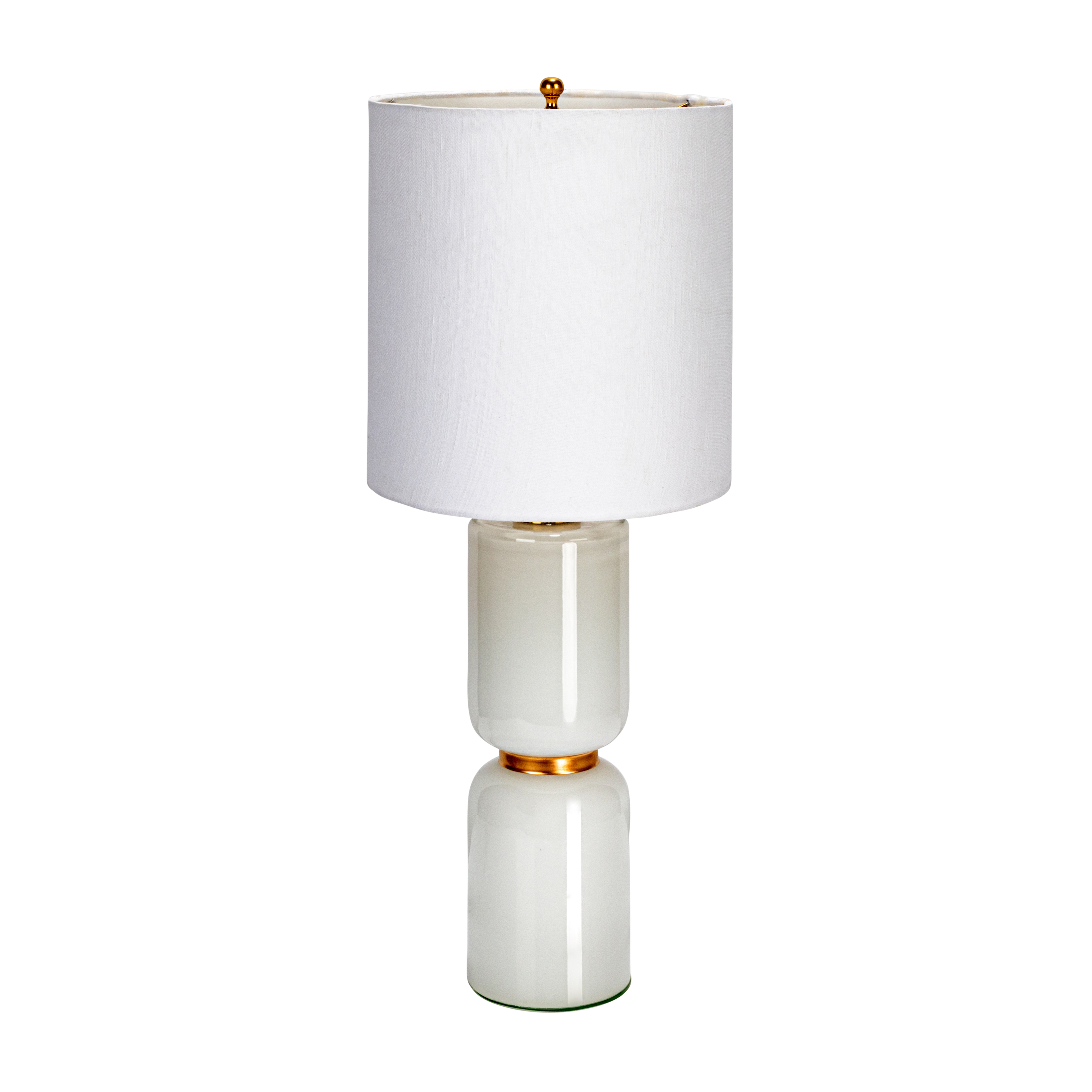 Stacked Glass Base Table Lamp with Cotton Drum Shade, White - Creative Co-Op
