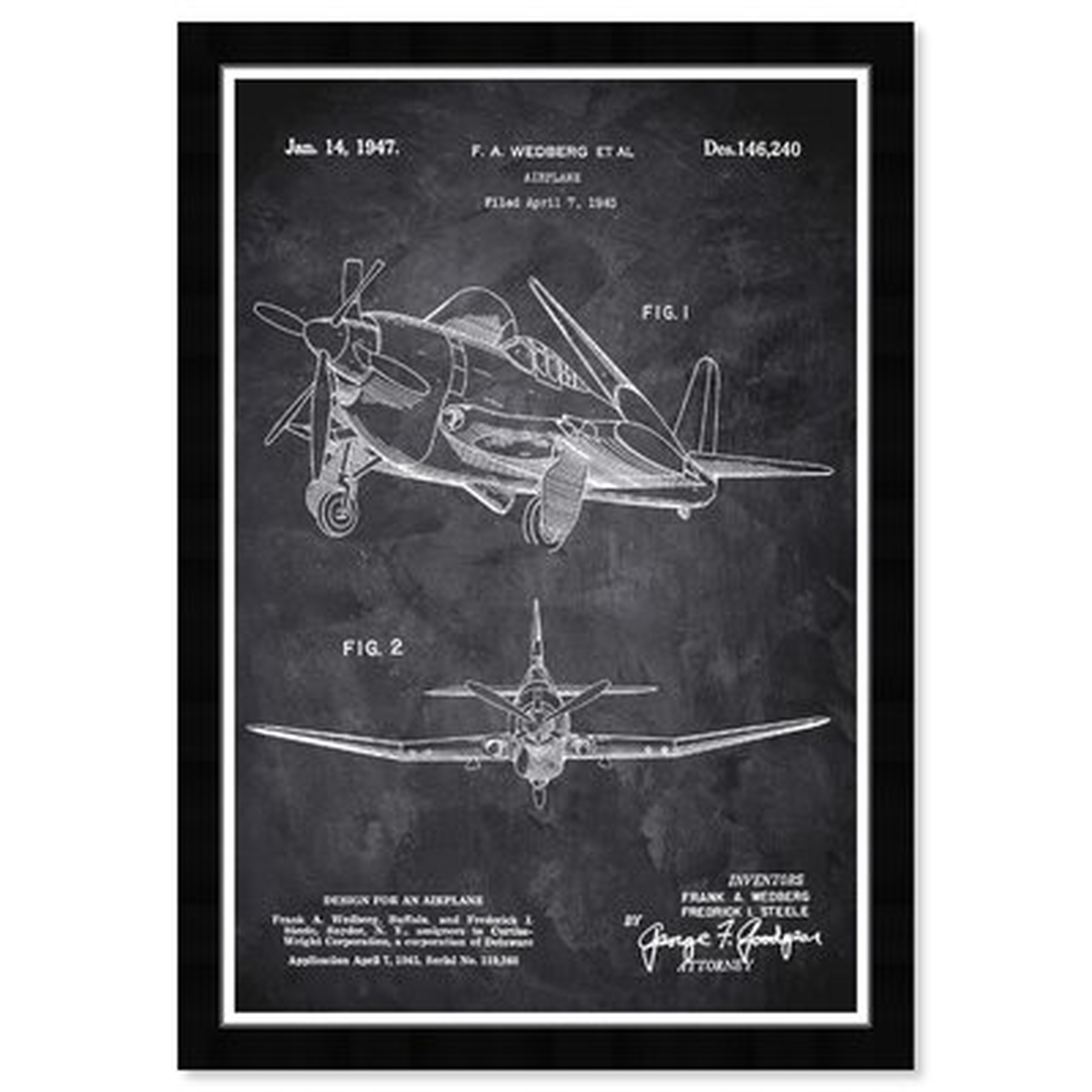 Airplane 1947 Chalkboard - Picture Frame Graphic Art Print on Paper - Wayfair