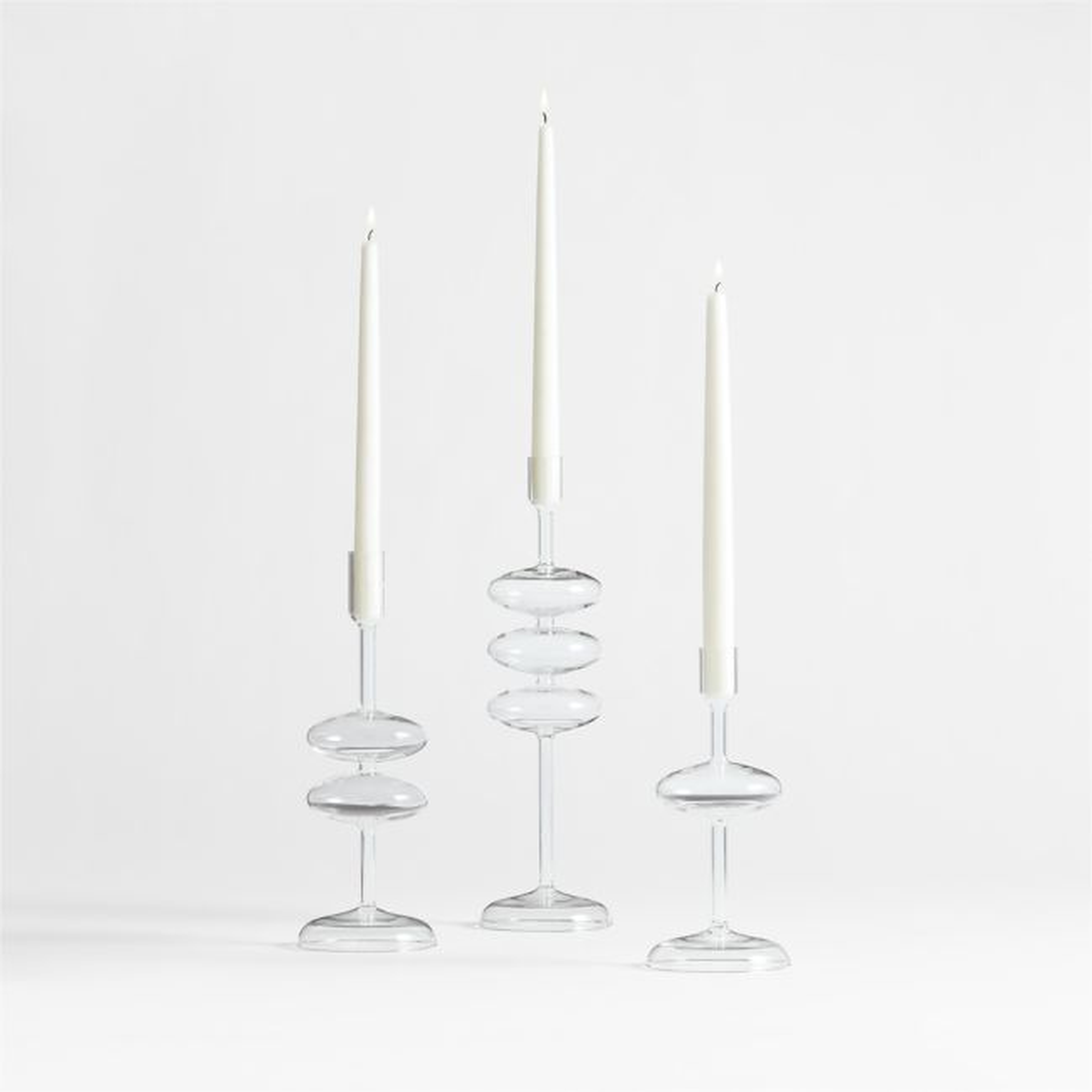 Venezia Clear Glass Taper Candle Holders, Set of 3 - Crate and Barrel