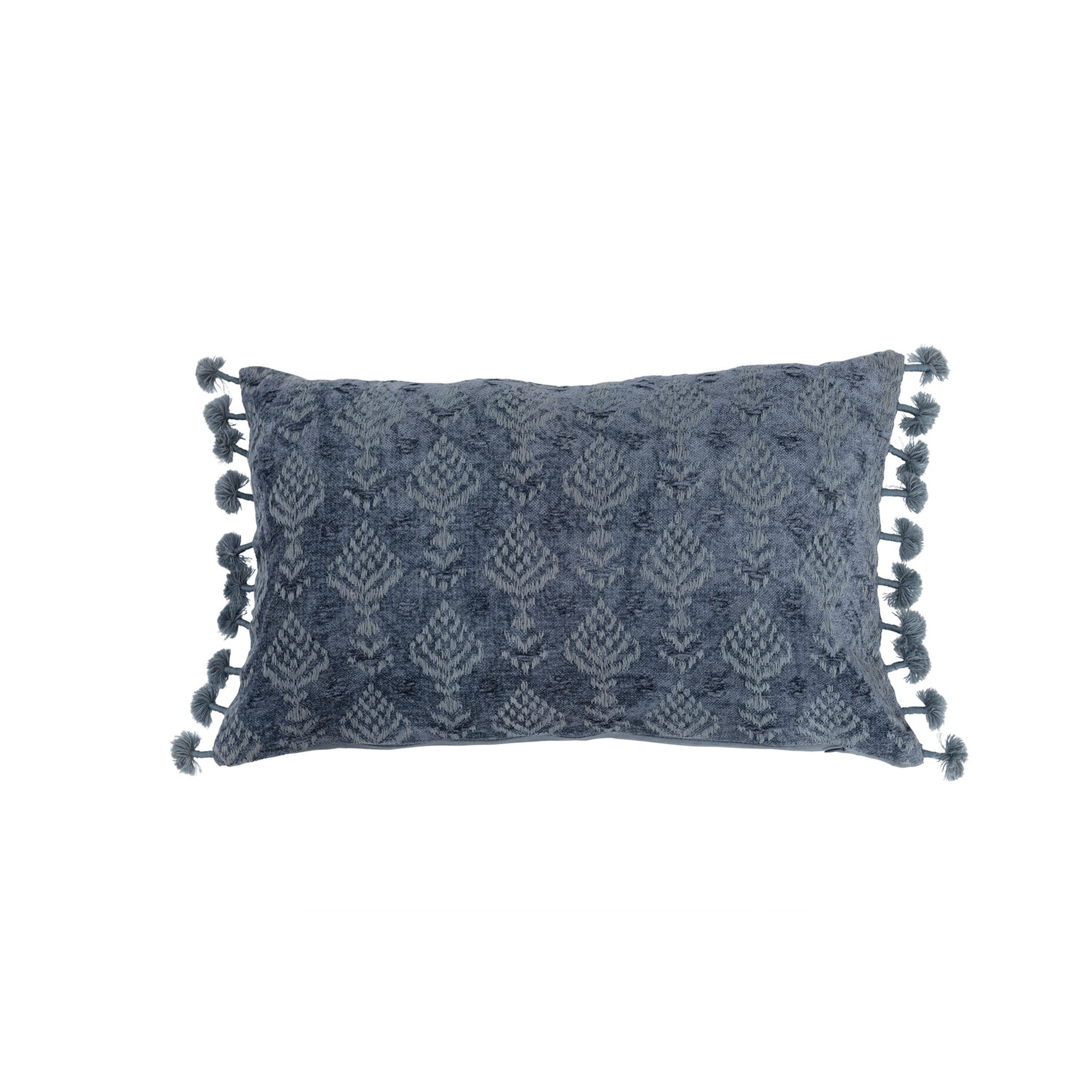 Cotton Chenille Lumbar Pillow with Embroidery and Tassels - Nomad Home