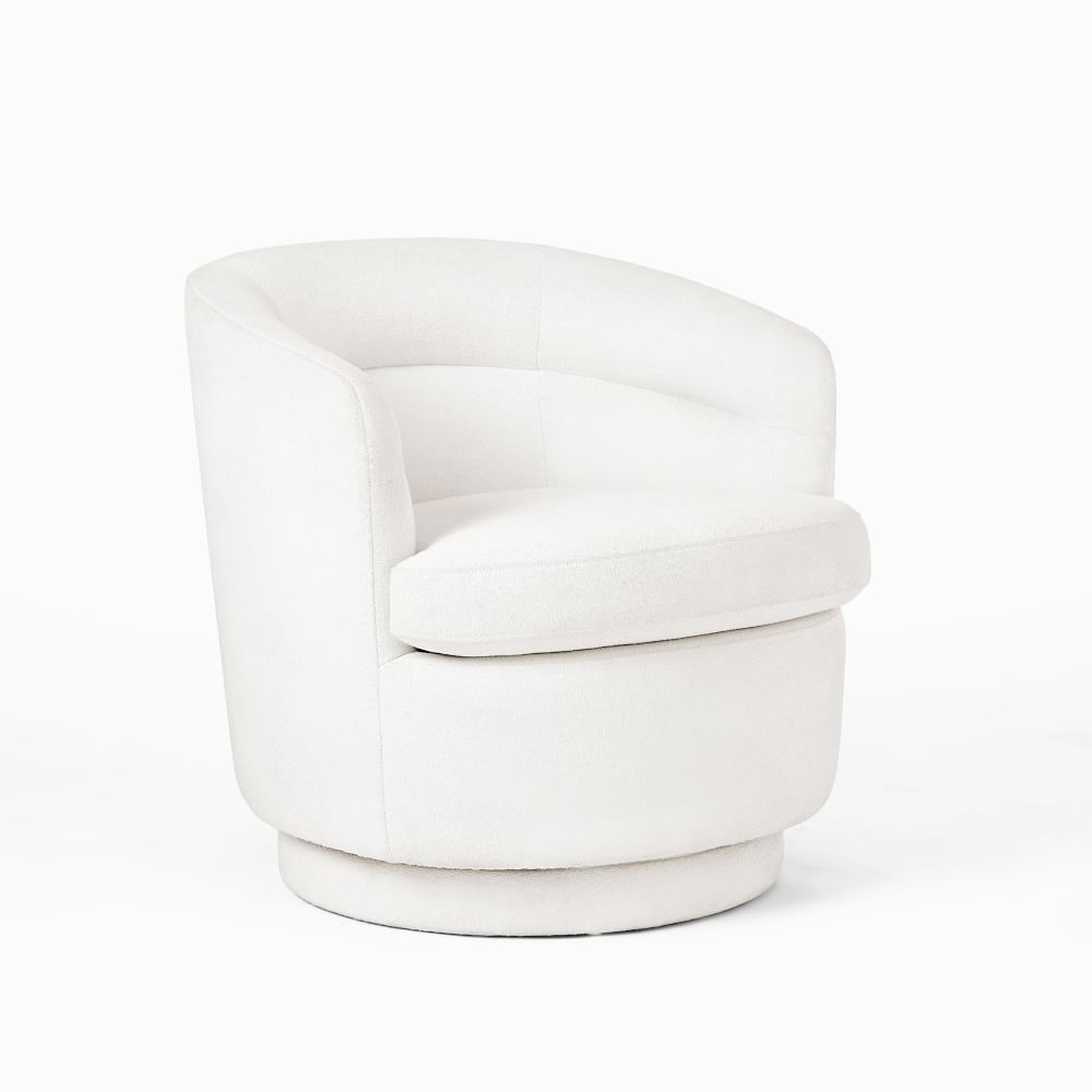 Viv Swivel Chair, Poly, Chunky Boucle, White, Concealed Supports - West Elm