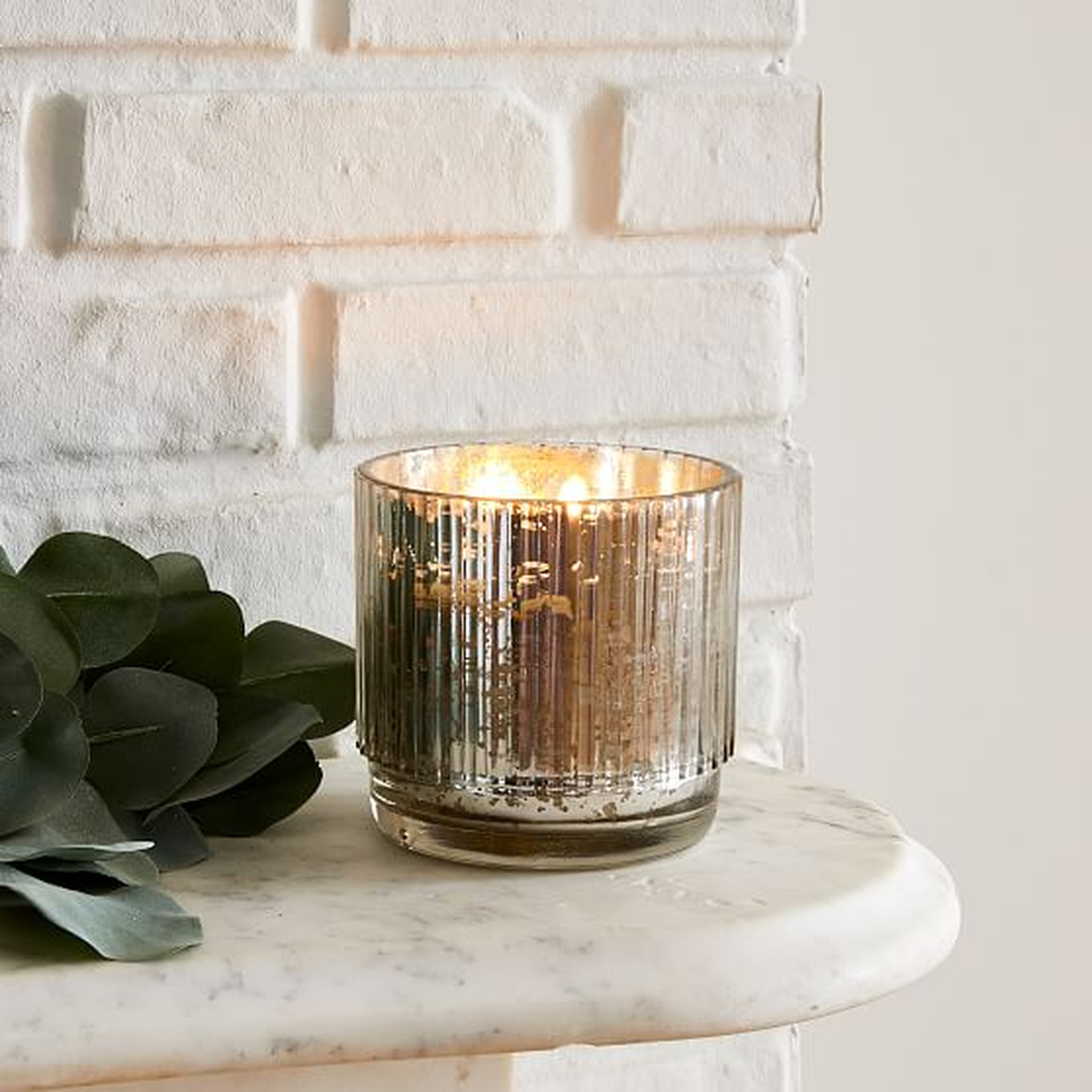 Mercury Glass Fluted Candles, Medium, Tinted Silver - West Elm