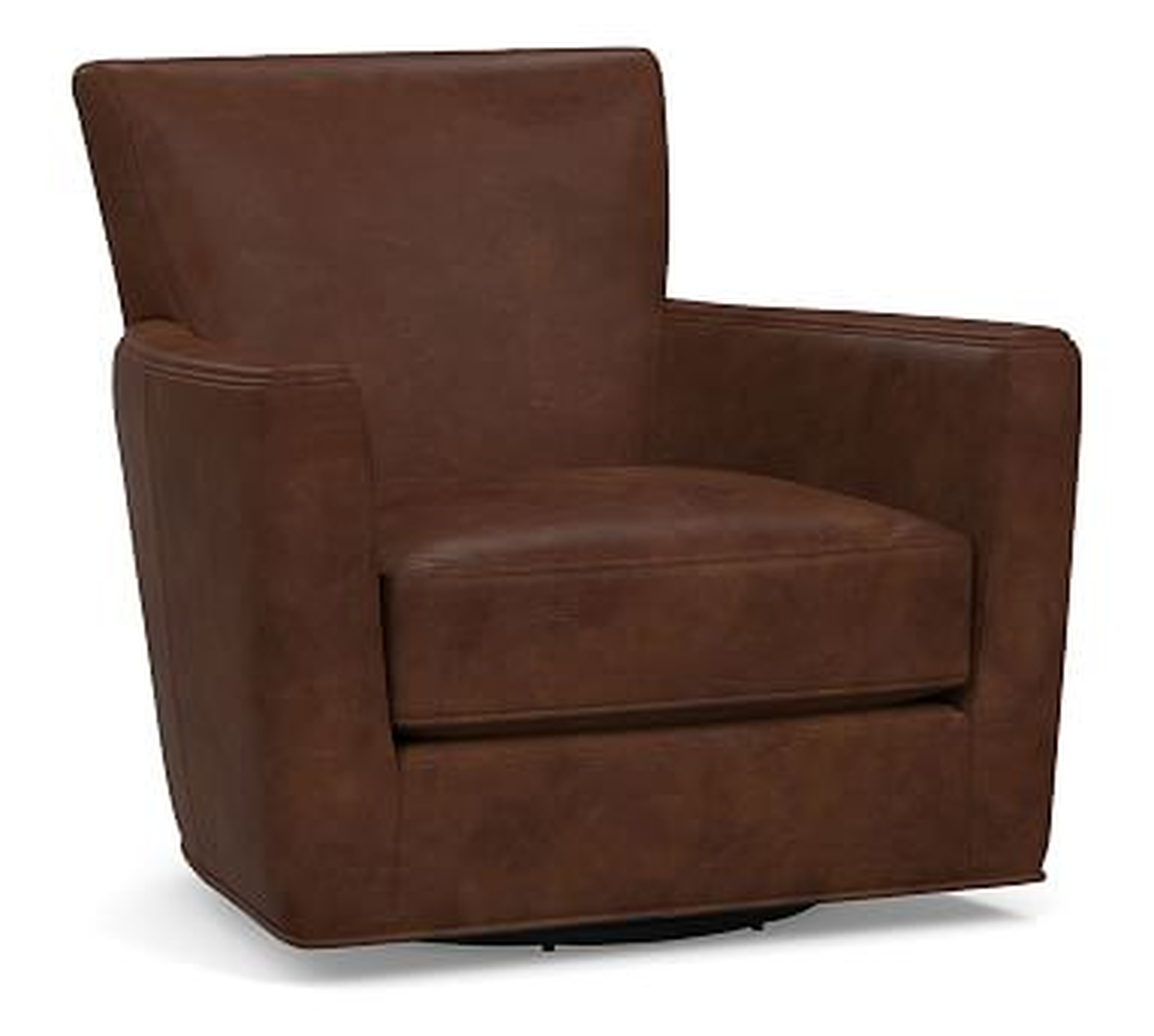 Irving Square Arm Leather Swivel Armchair, Polyester Wrapped Cushions, Vegan Java - Pottery Barn