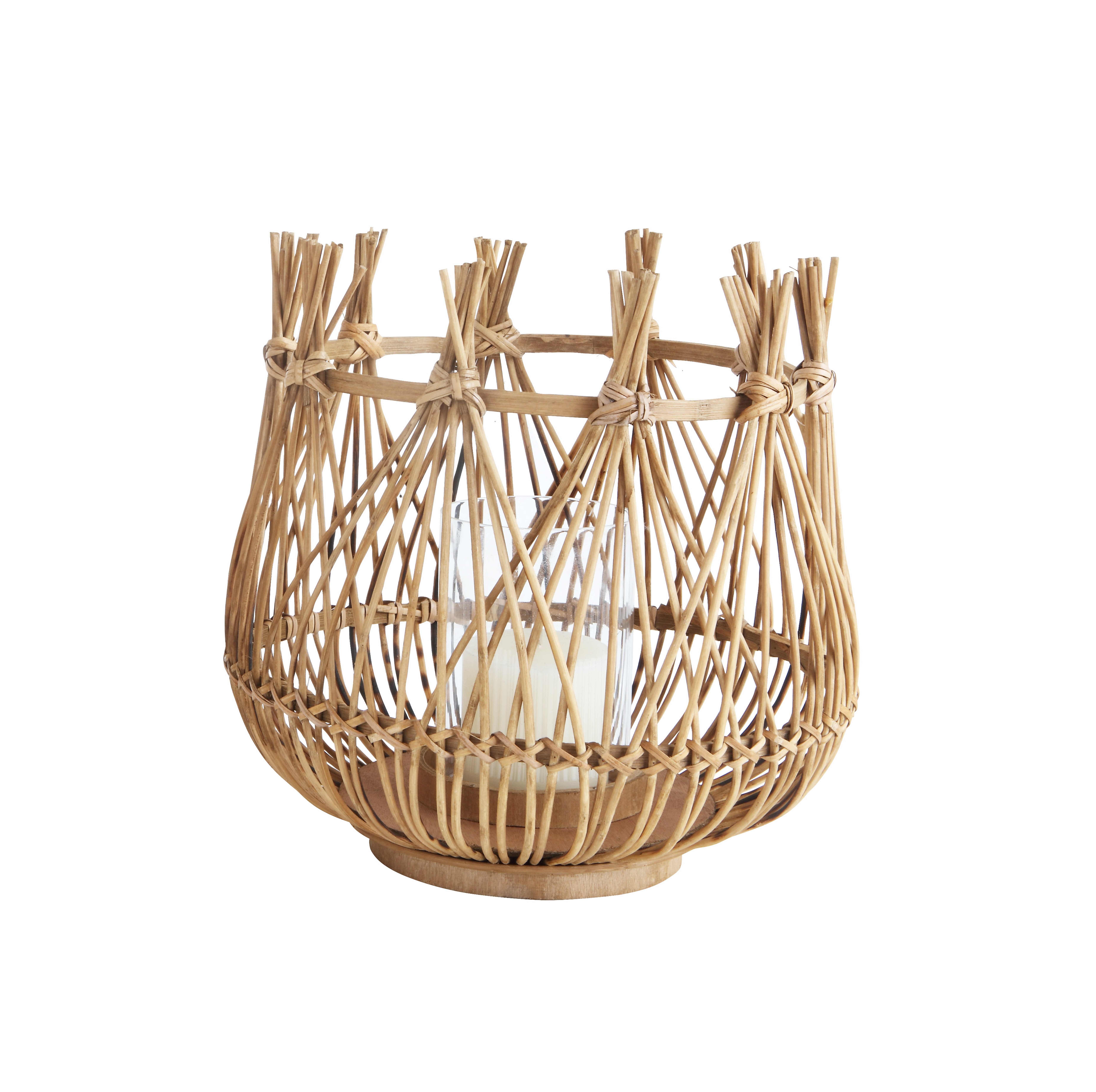 Round Bamboo Candle Holder with Glass Insert - Moss & Wilder