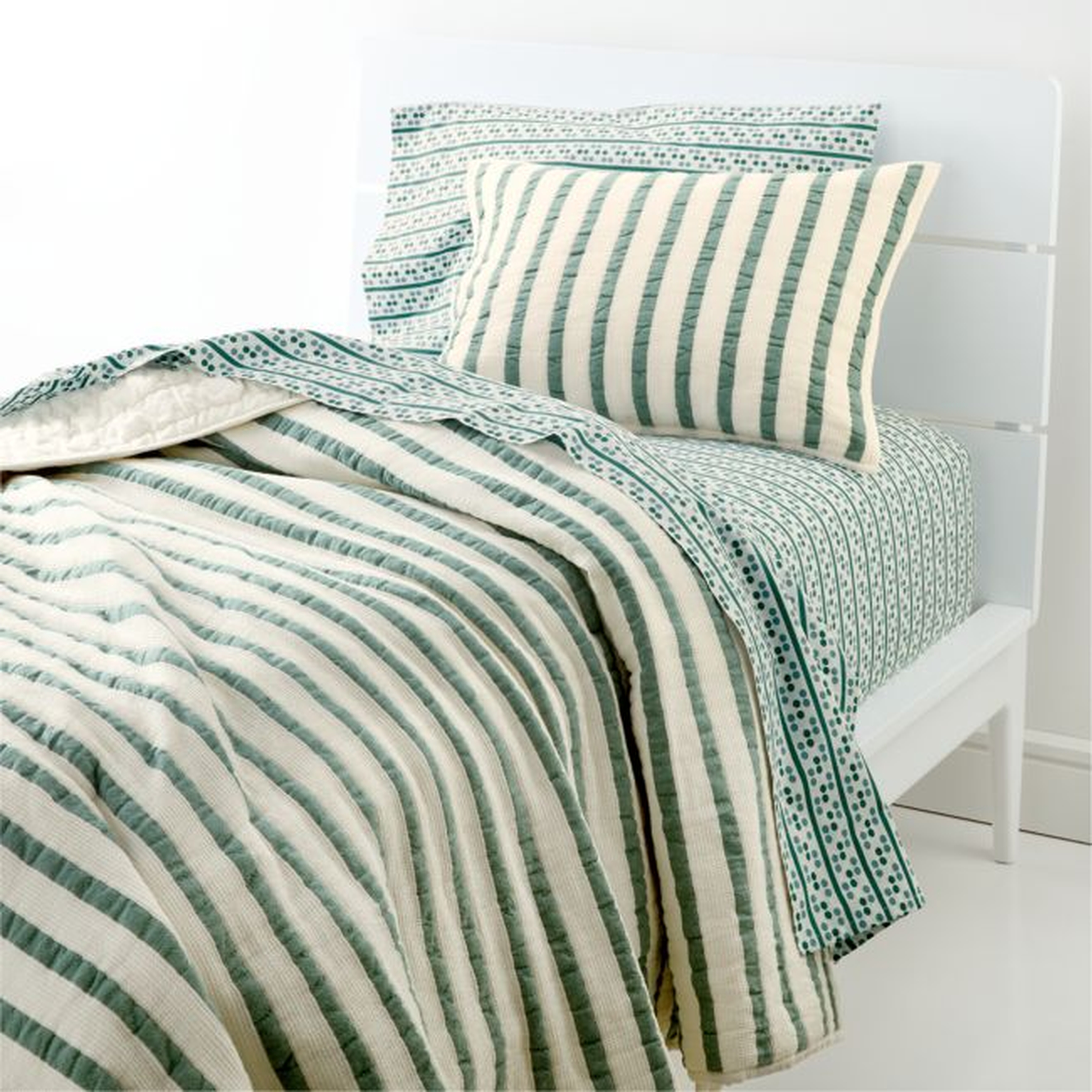Teal Striped Waffle Weave Organic Cotton Kids Full/Queen Quilt - Crate & Kids