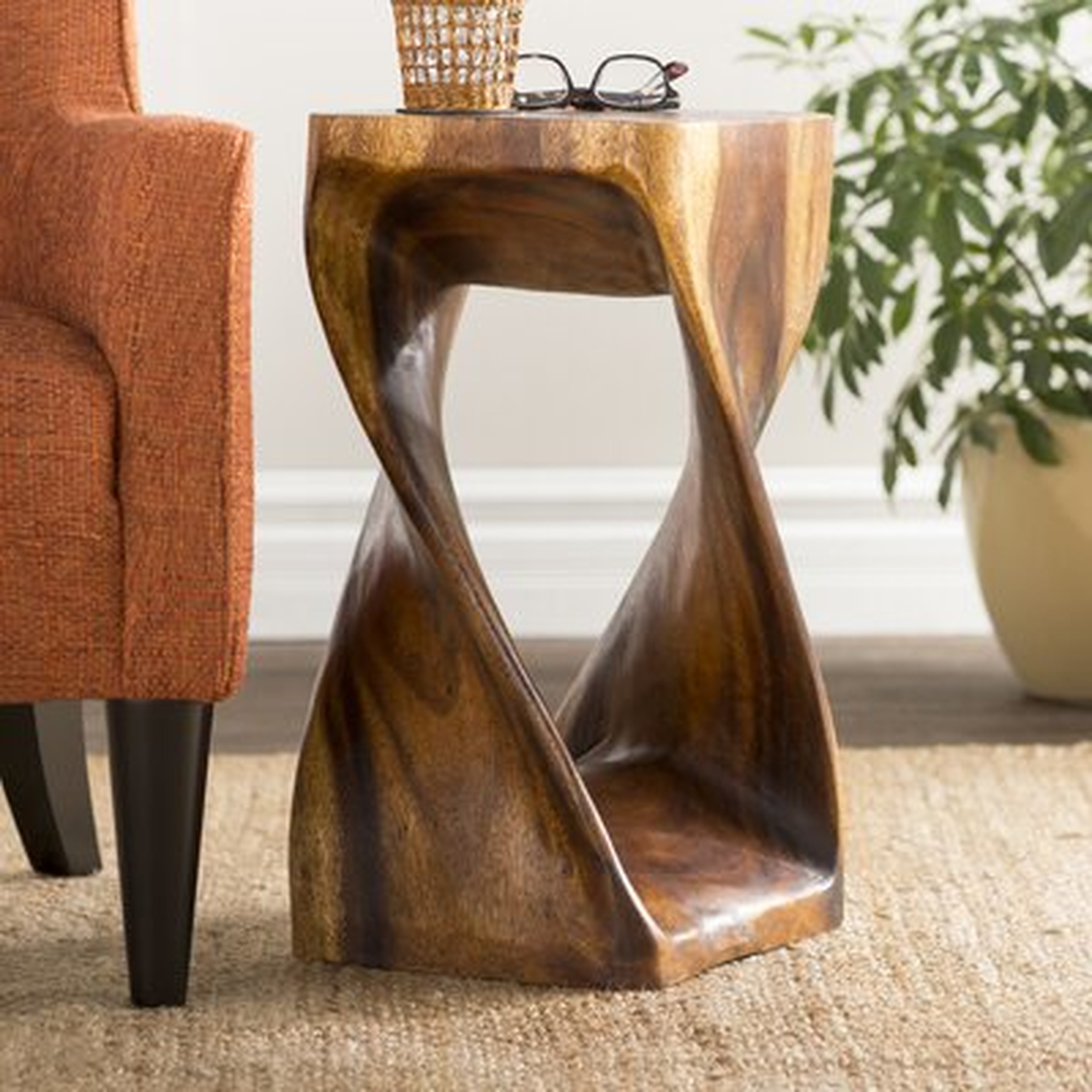 Croker Solid Wood Abstract End Table, Walnut - Wayfair