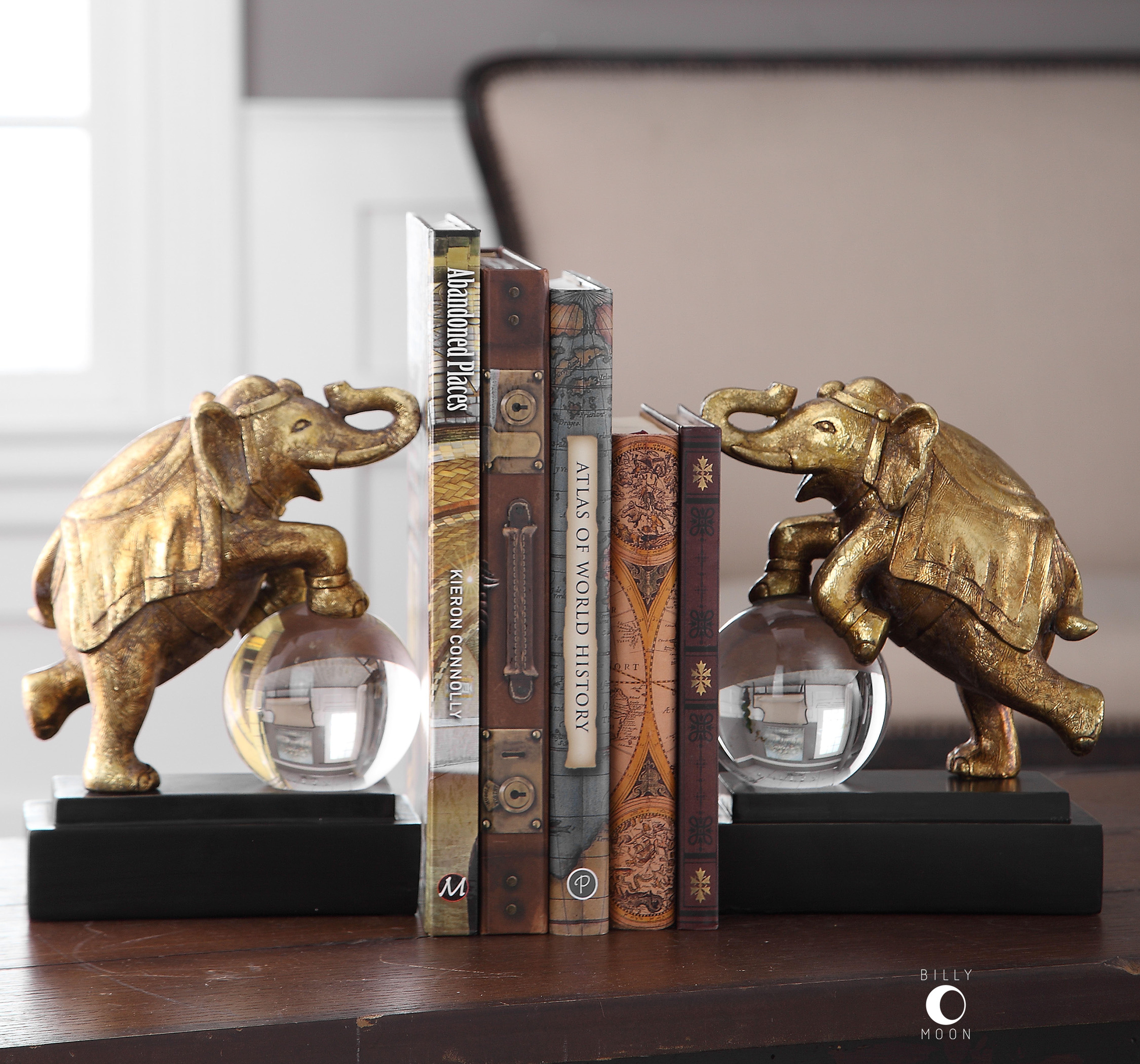 Circus Act Gold Elephant Bookends, S/2 - Hudsonhill Foundry
