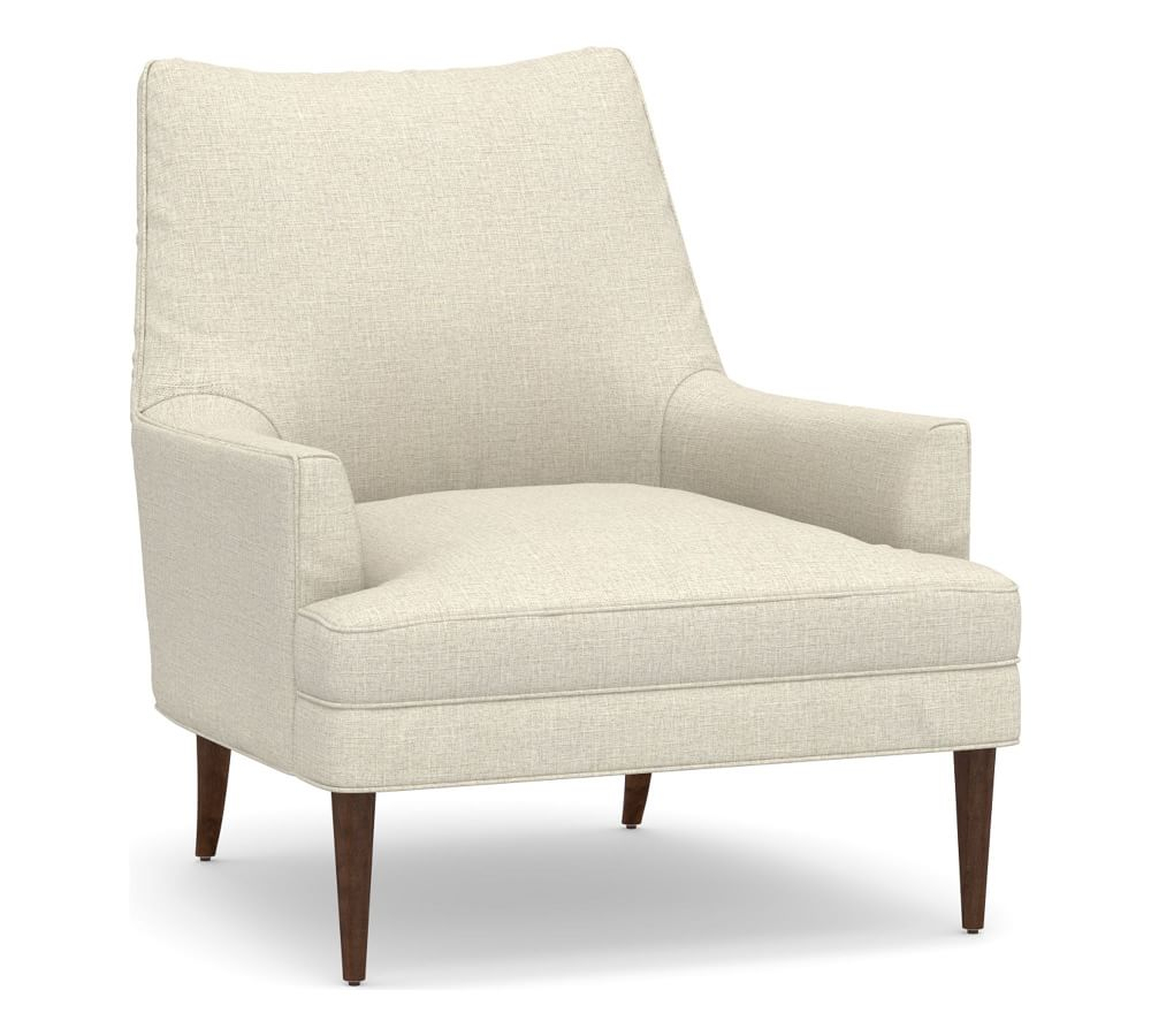 Reyes Upholstered Armchair, Polyester Wrapped Cushions, Basketweave Slub, Oatmeal - Pottery Barn