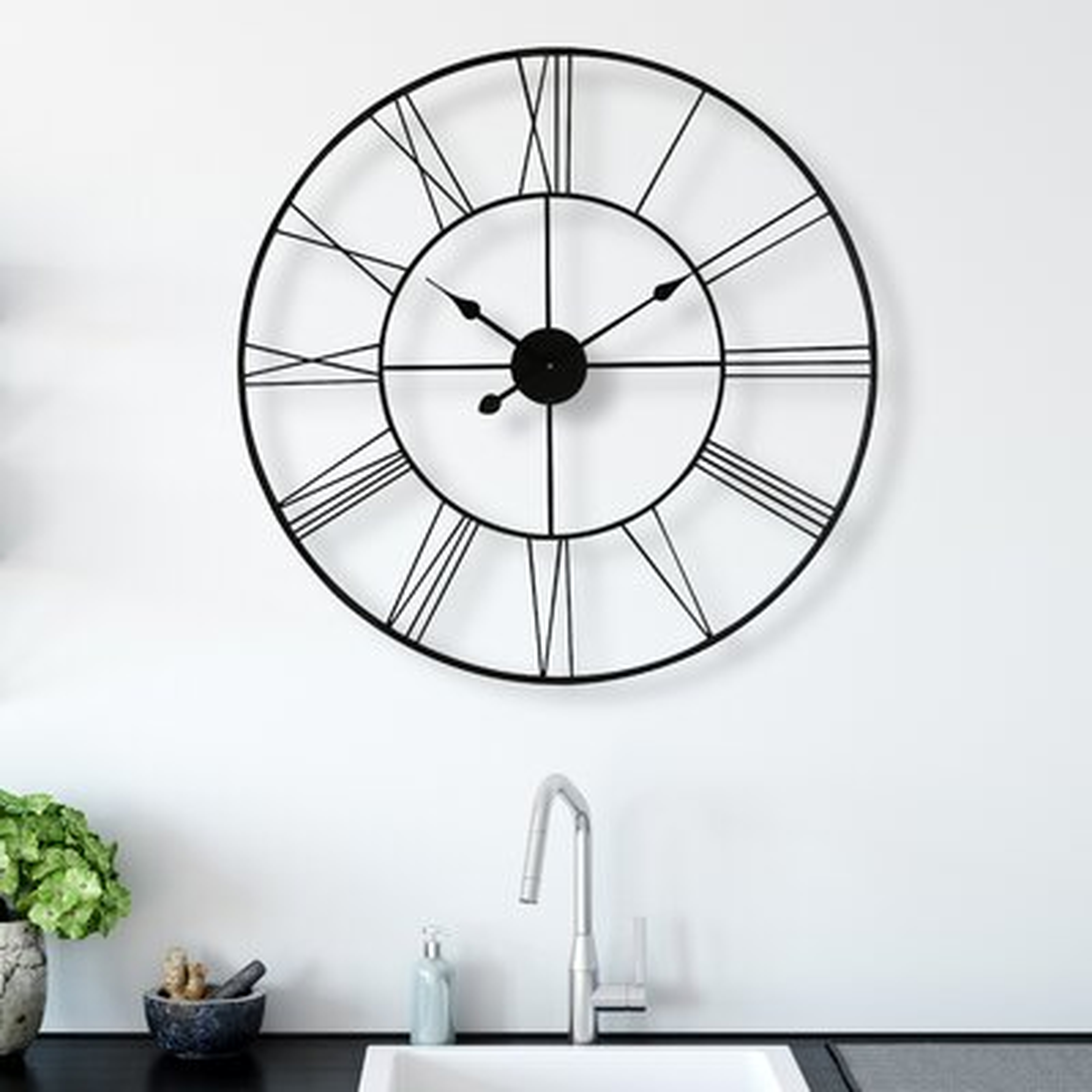 Oversized 30" Roman Numeral Iron Rustic Unique Metal Wall Clock Minimalist Design - Wayfair