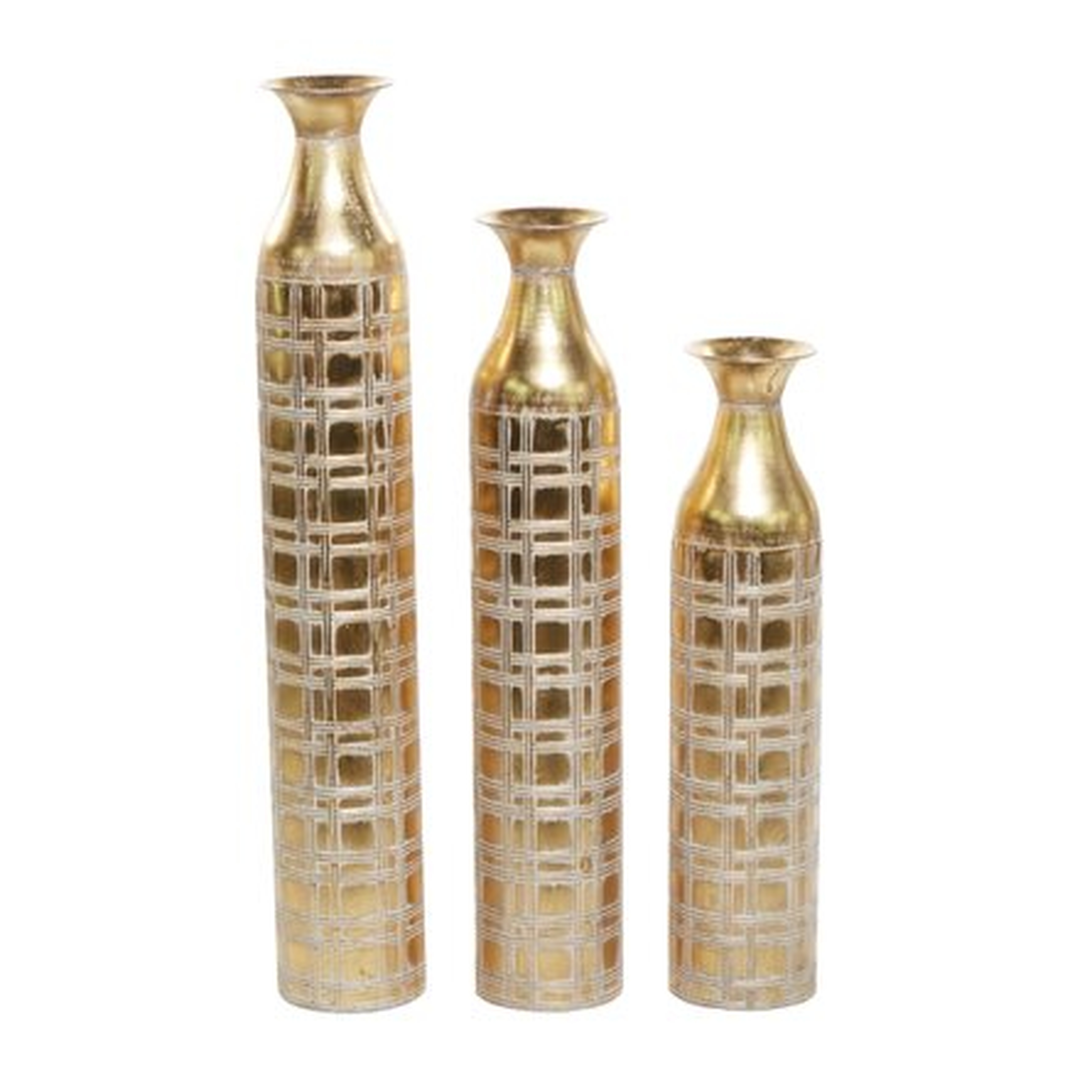 Nadette Gold Wood Floor Vase, Set of 3 - Wayfair