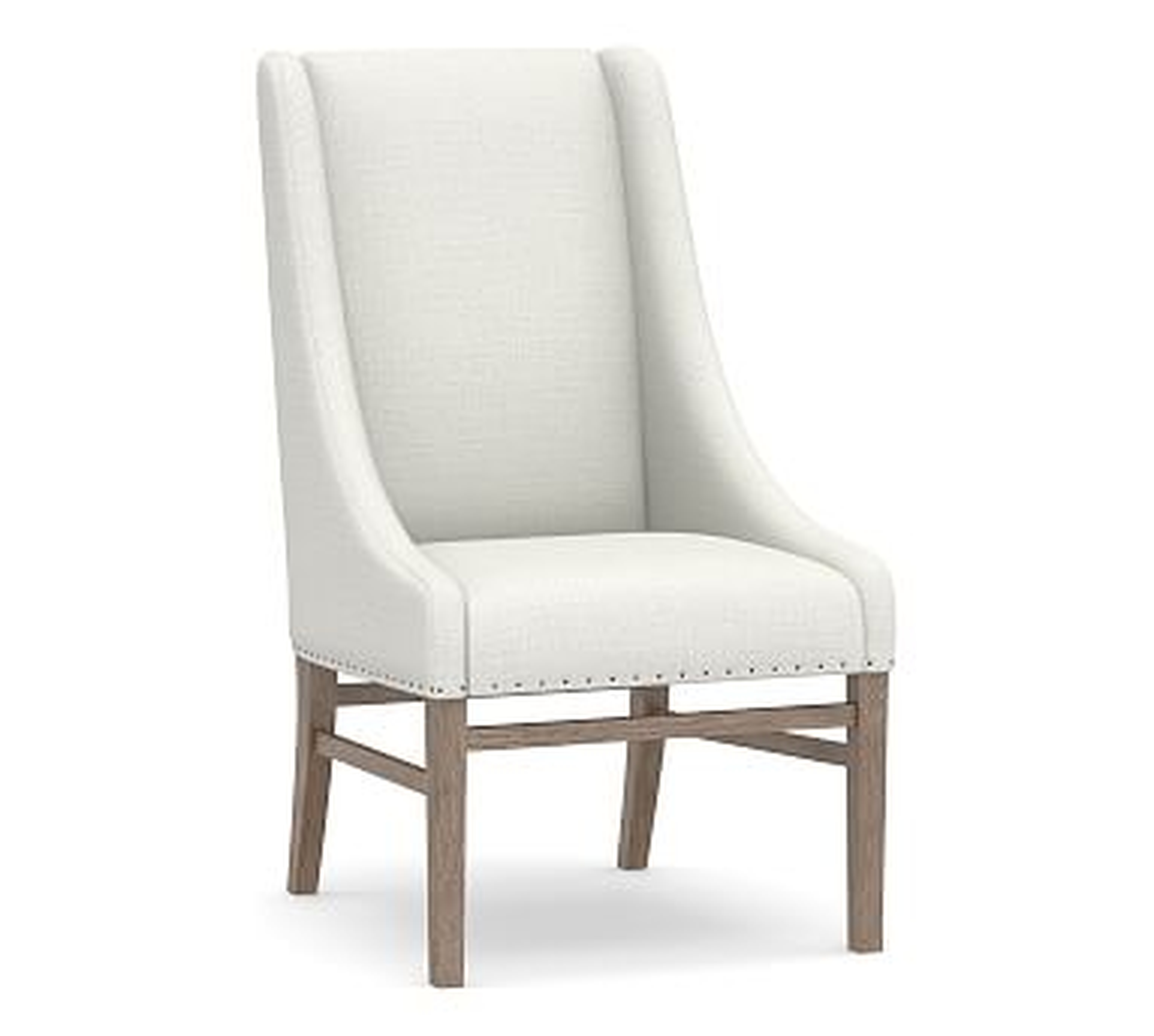 Milan Slope Arm Upholstered Dining Side Chair, Gray Wash Leg, Basketweave Slub Ivory - Pottery Barn