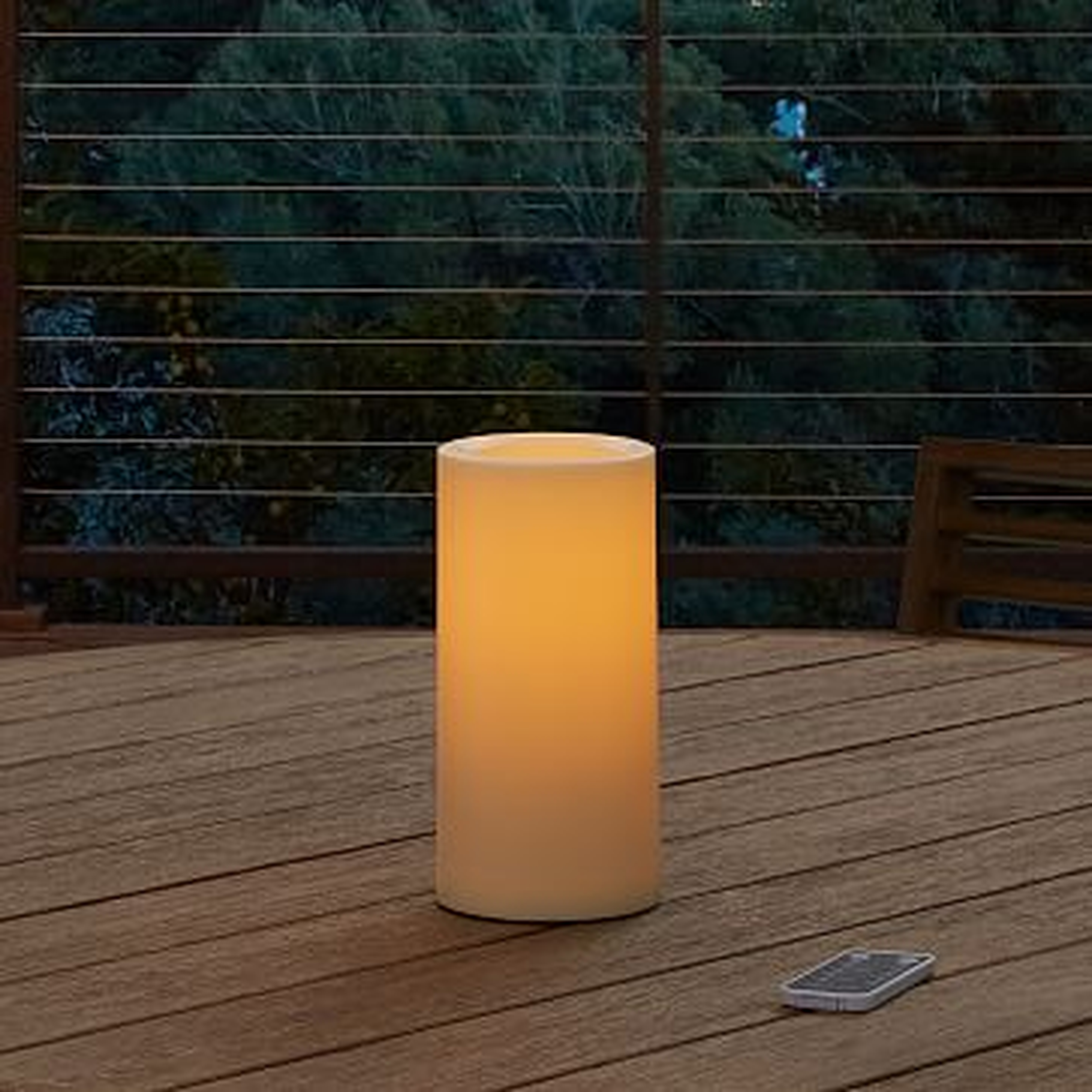 Outdoor Flicker Flameless Remote Pillar Candle, 4x8, Set of 2 - West Elm