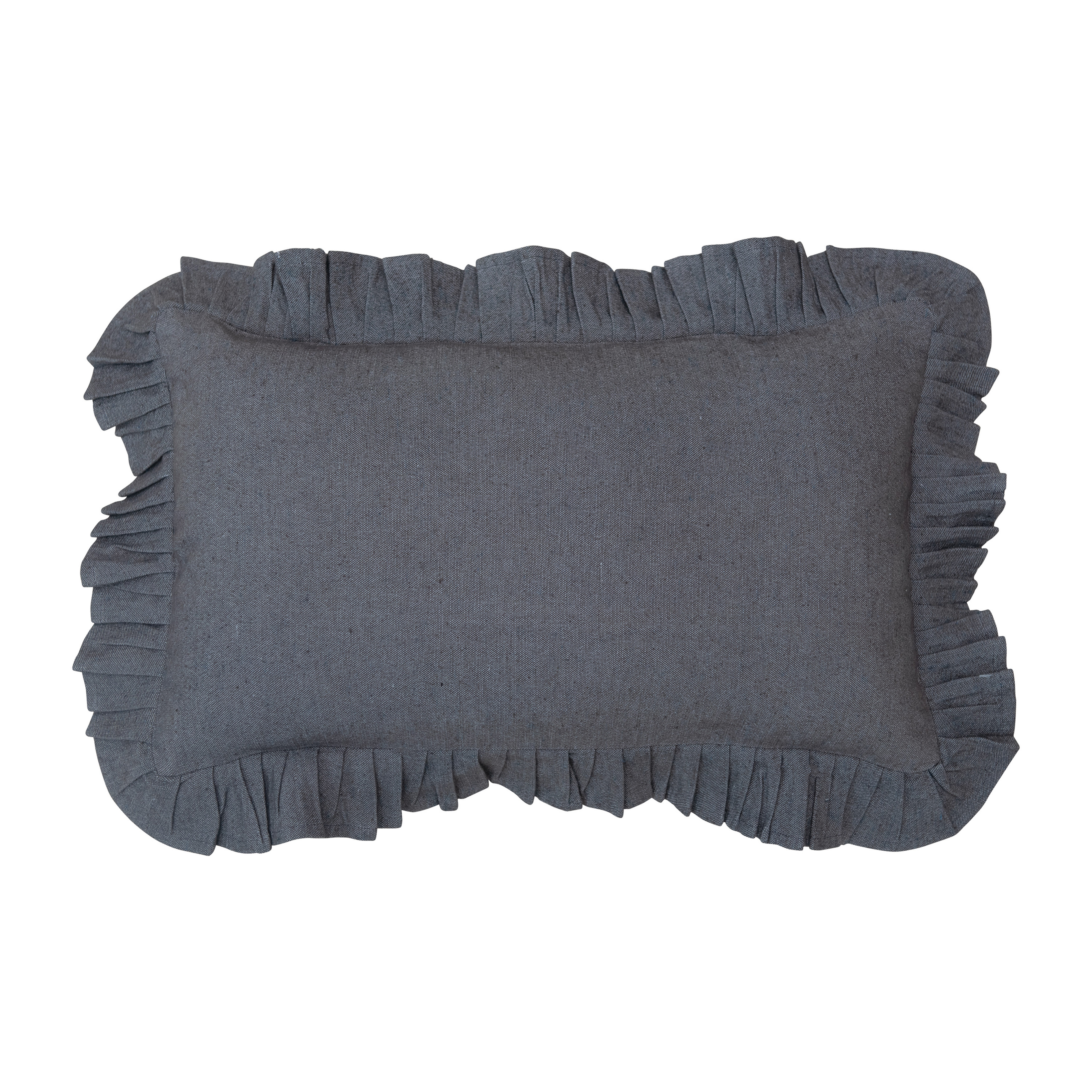 Cotton Ruffled Chambray Throw Pillow, Woven Cotton Lumbar Pillow - Creative Co-Op