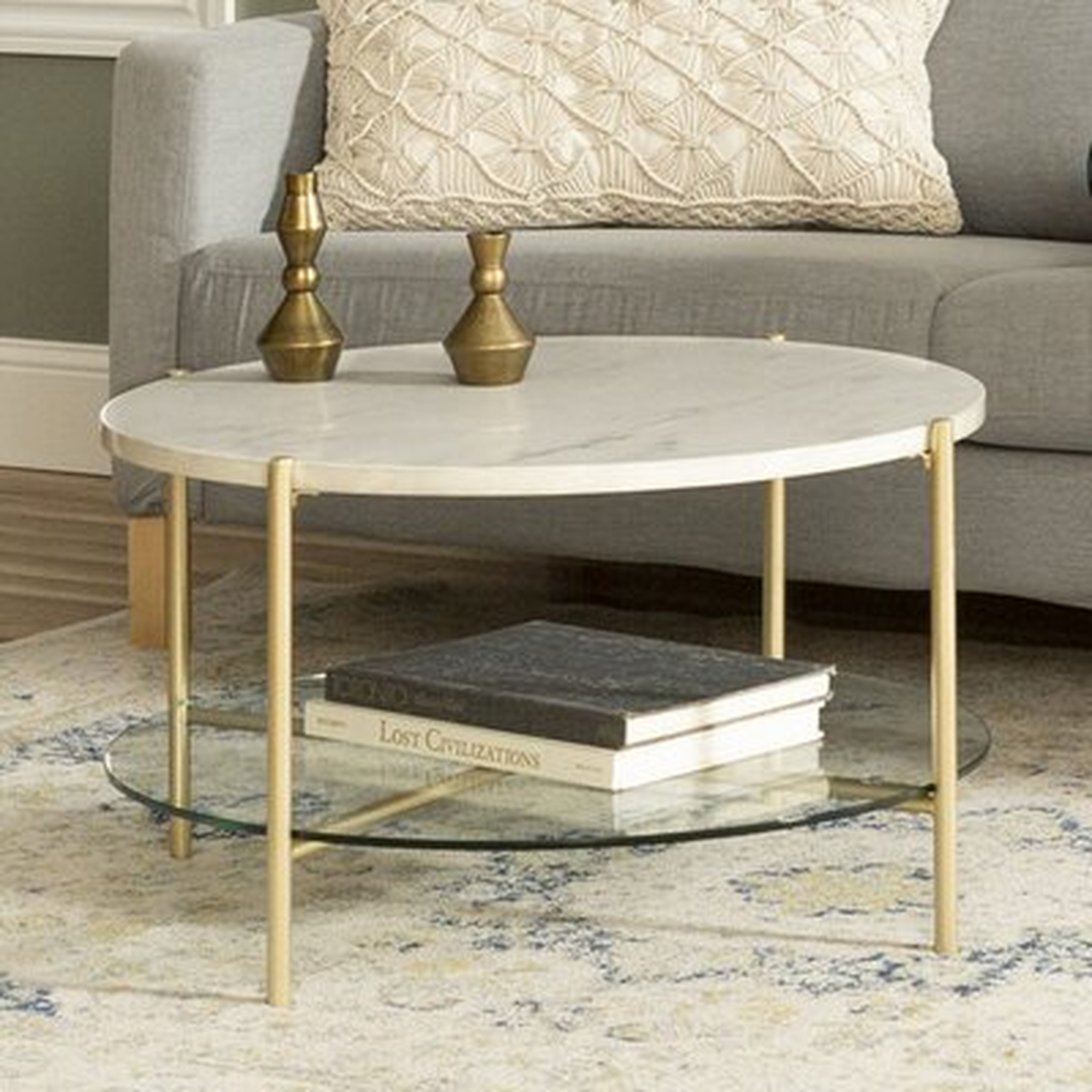 2-Piece Round Coffee Table Set, White Marble/Gold - Wayfair