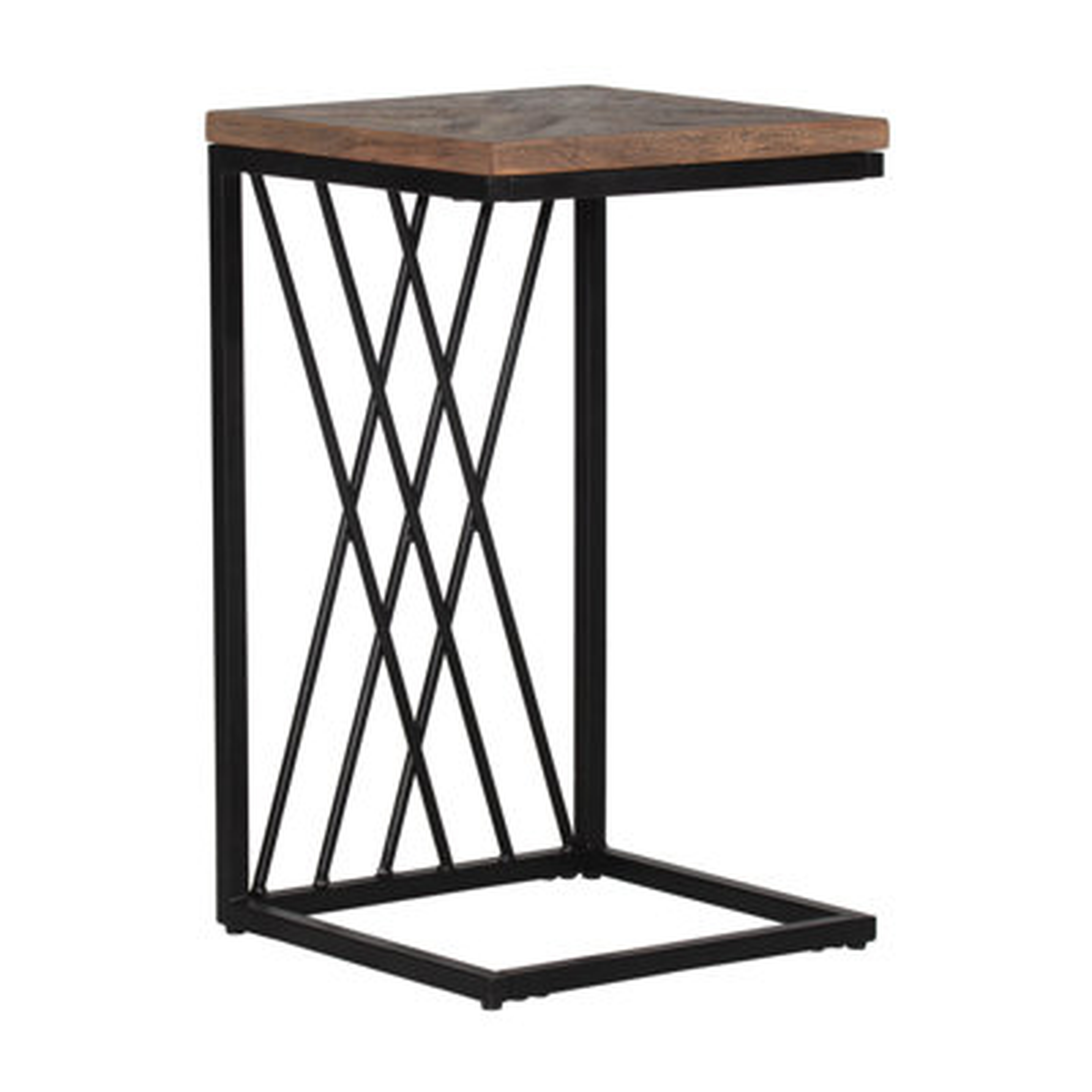 Kane Creek Wood And Metal C-Shaped Accent Table, Black Metal With Brown Wood - Wayfair