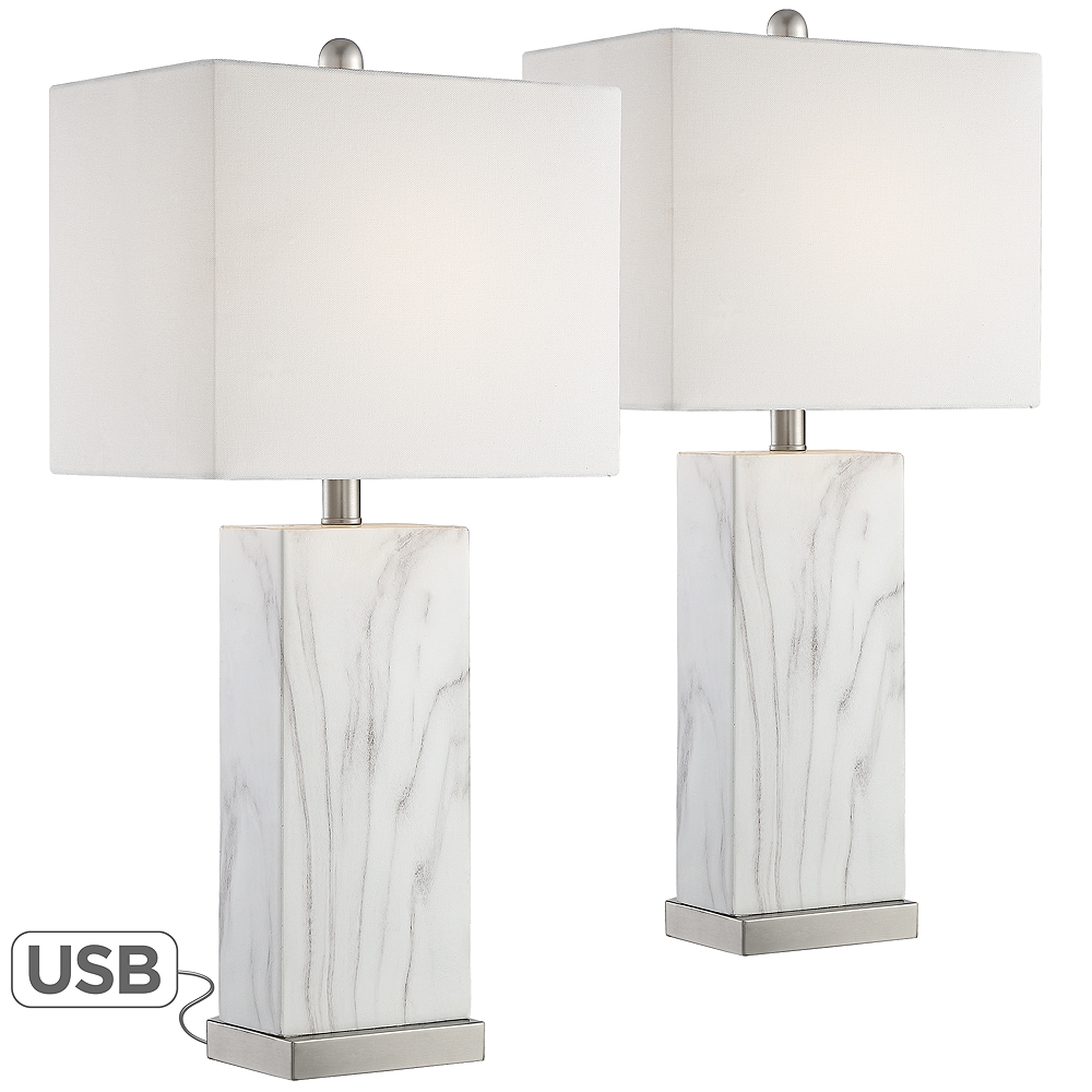 Connie White Faux Marble USB Table Lamps Set of 2 - Style # 75E84 - Lamps Plus