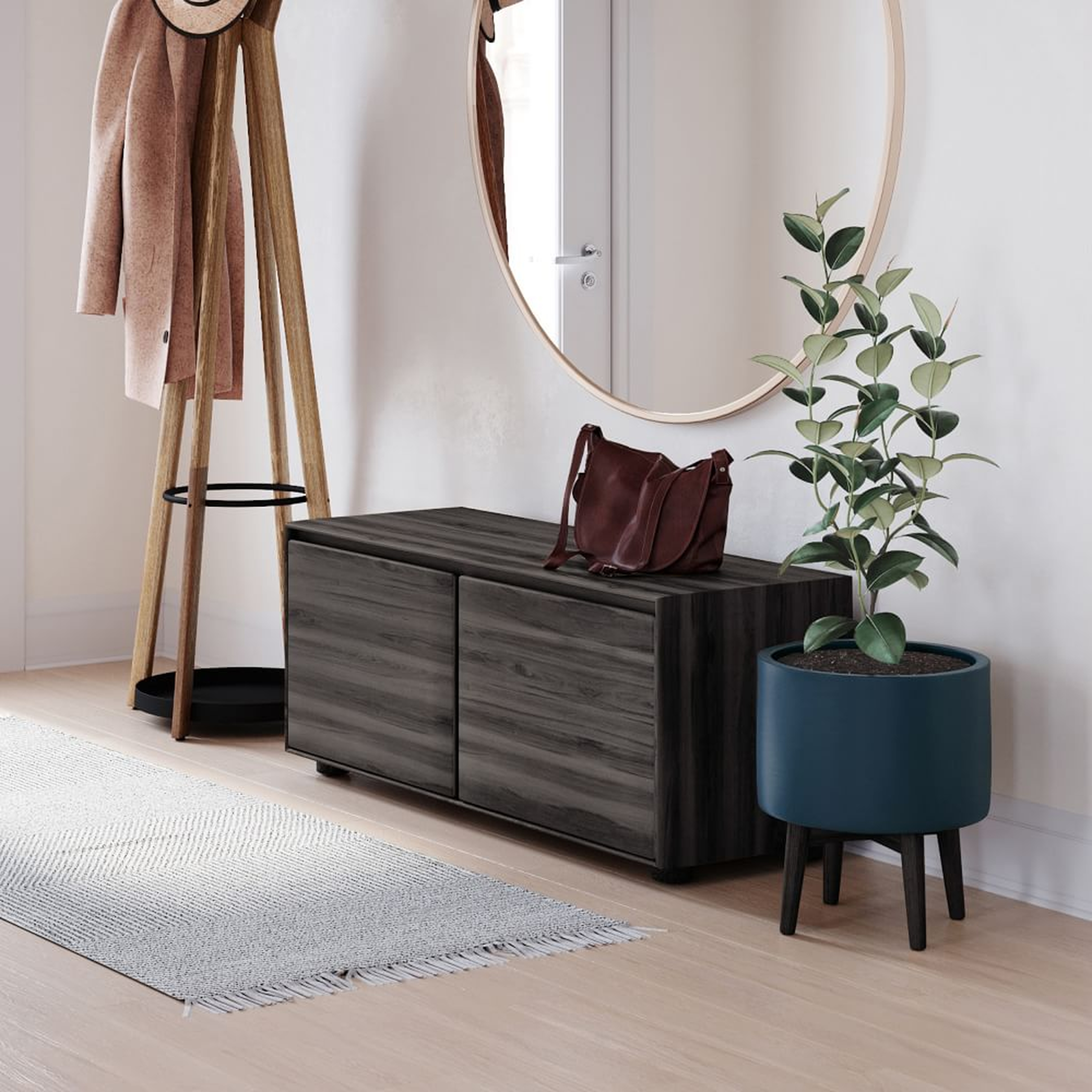 We Anton Solid Wood Collection Black Entryway Bench Mango - West Elm
