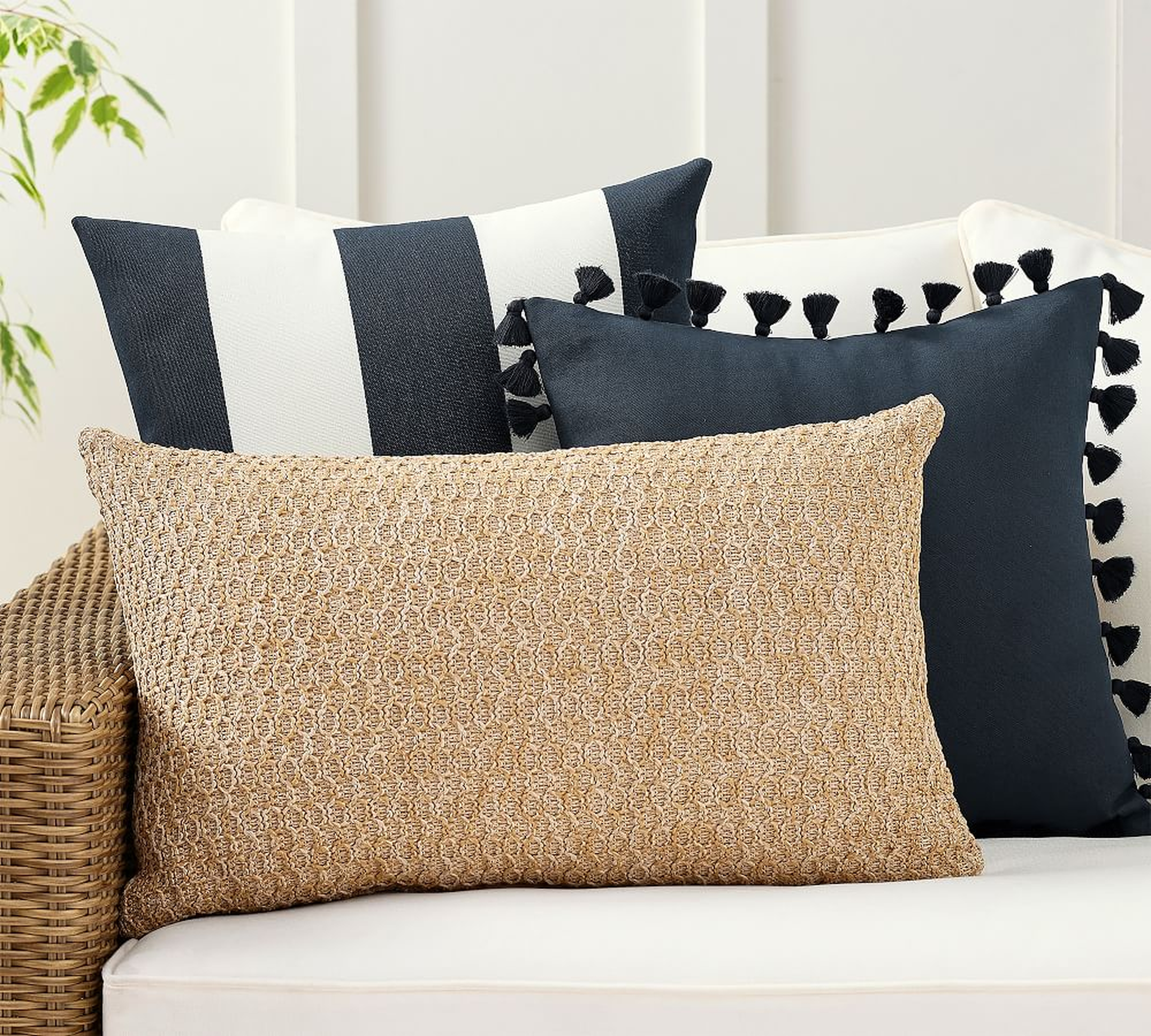 Simple Stripes Ink Indoor/Outdoor Pillow Set - Pottery Barn