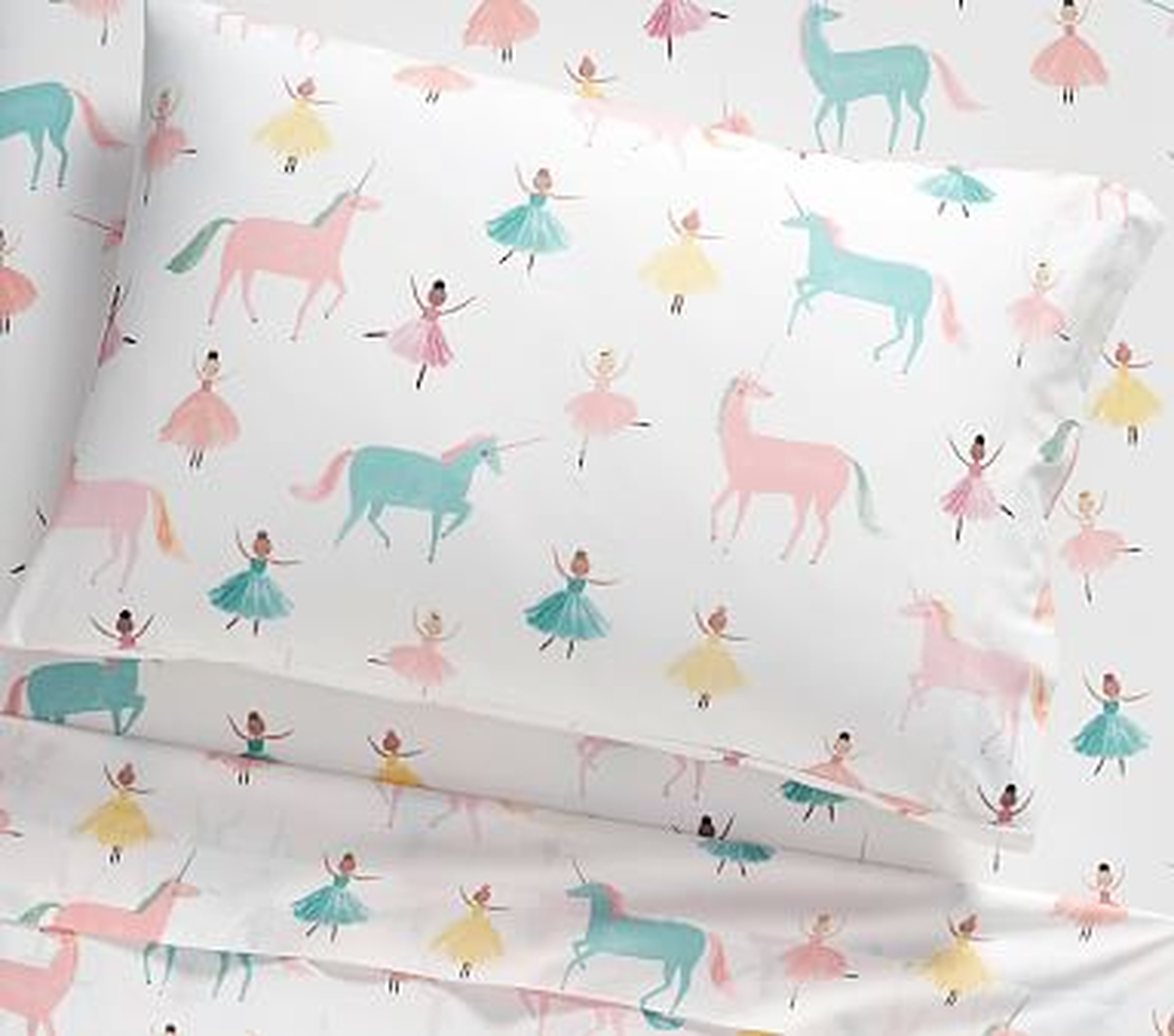 Organic Windsor Unicorn Flannel Sheet Set, Pillowcase, Standard Pillow Case, Multi - Pottery Barn Kids