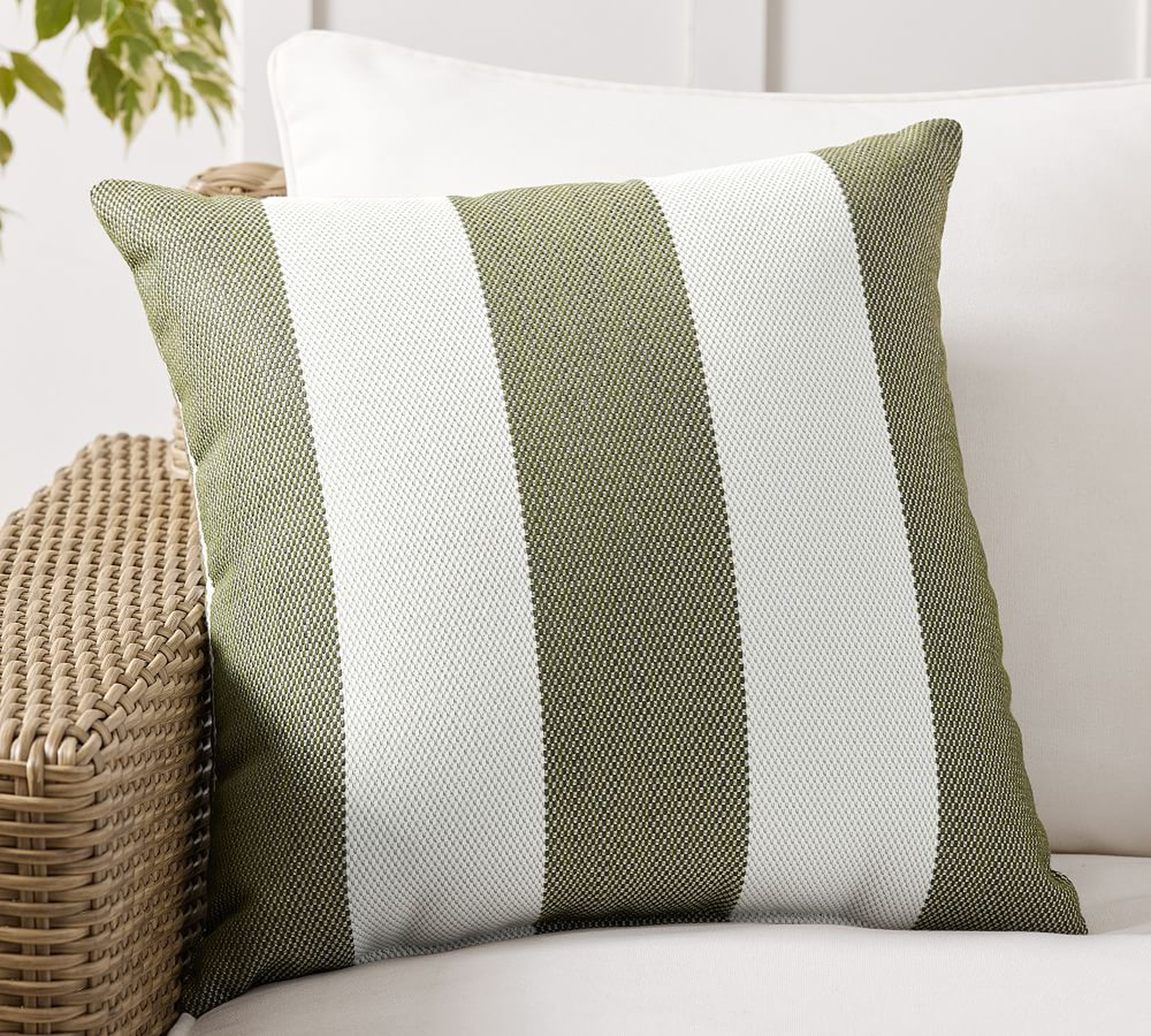 Sunbrella(R) Maury Wide Striped Indoor/Outdoor Pillow, 20 x 20", Green Multi - Pottery Barn