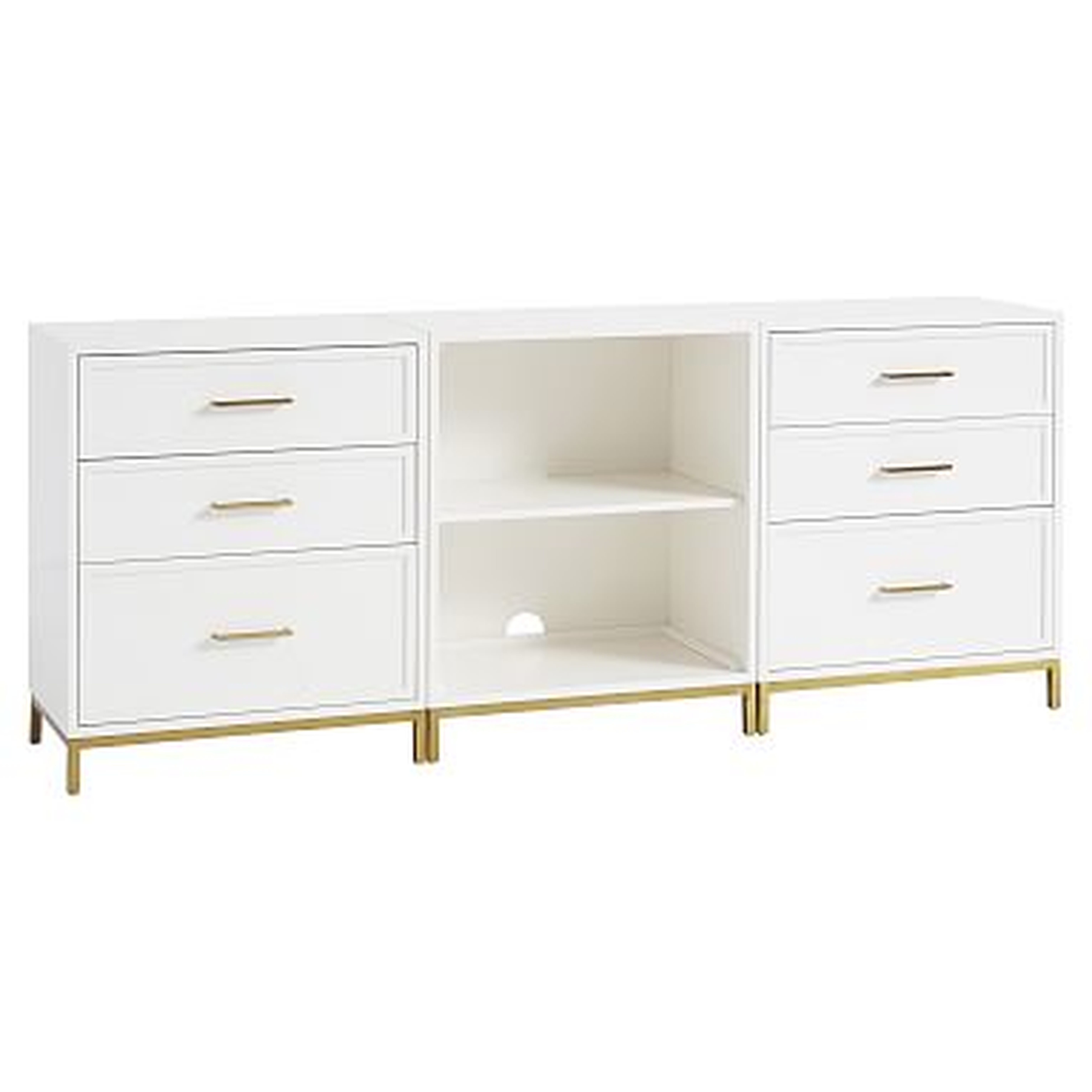 Blaire Triple 3-Drawer Storage Cabinet with Shelves & Base, Simply White - Pottery Barn Teen