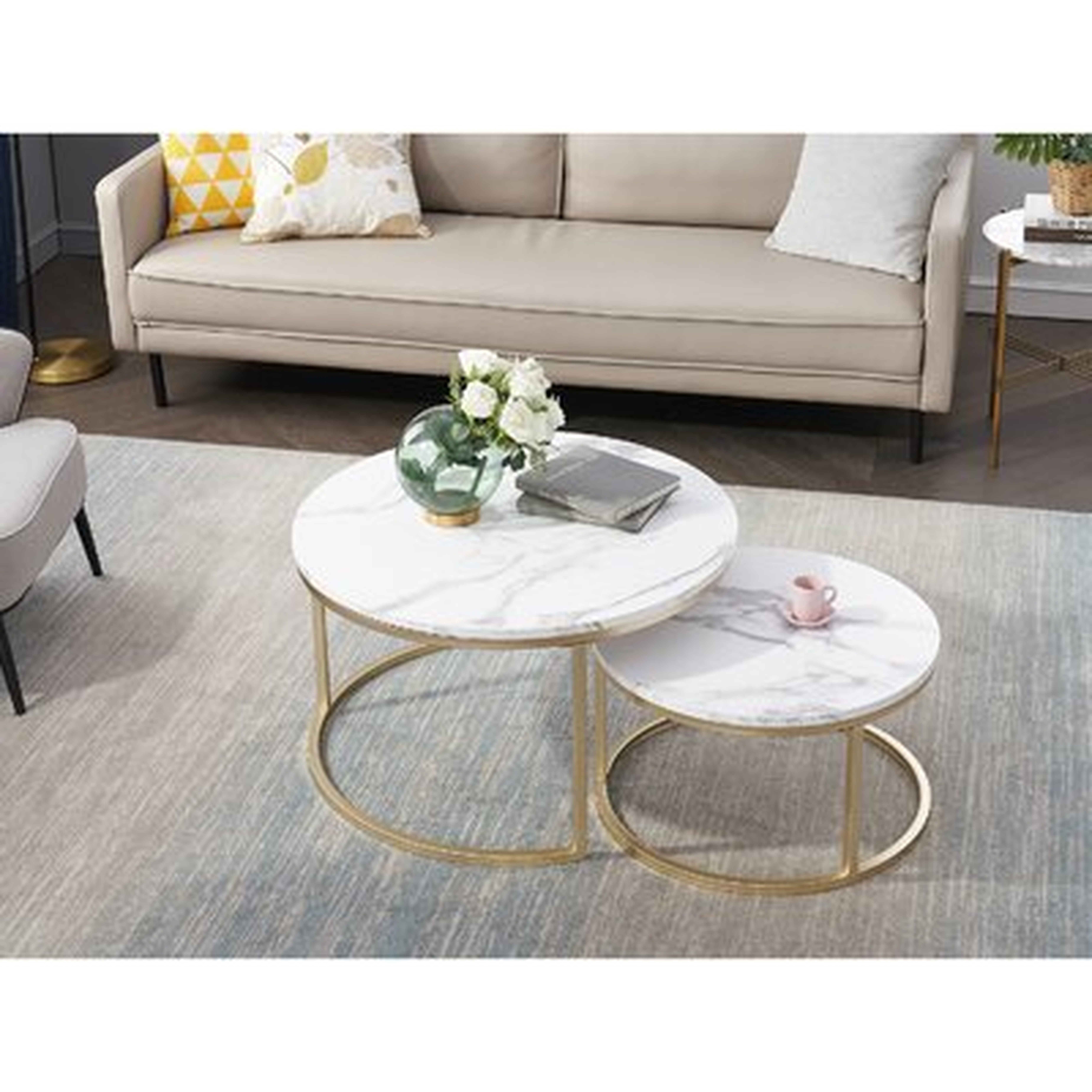 Nesting Coffee Table 2-Piece Living Room Table Set Modern End Table Round Circle - Wayfair