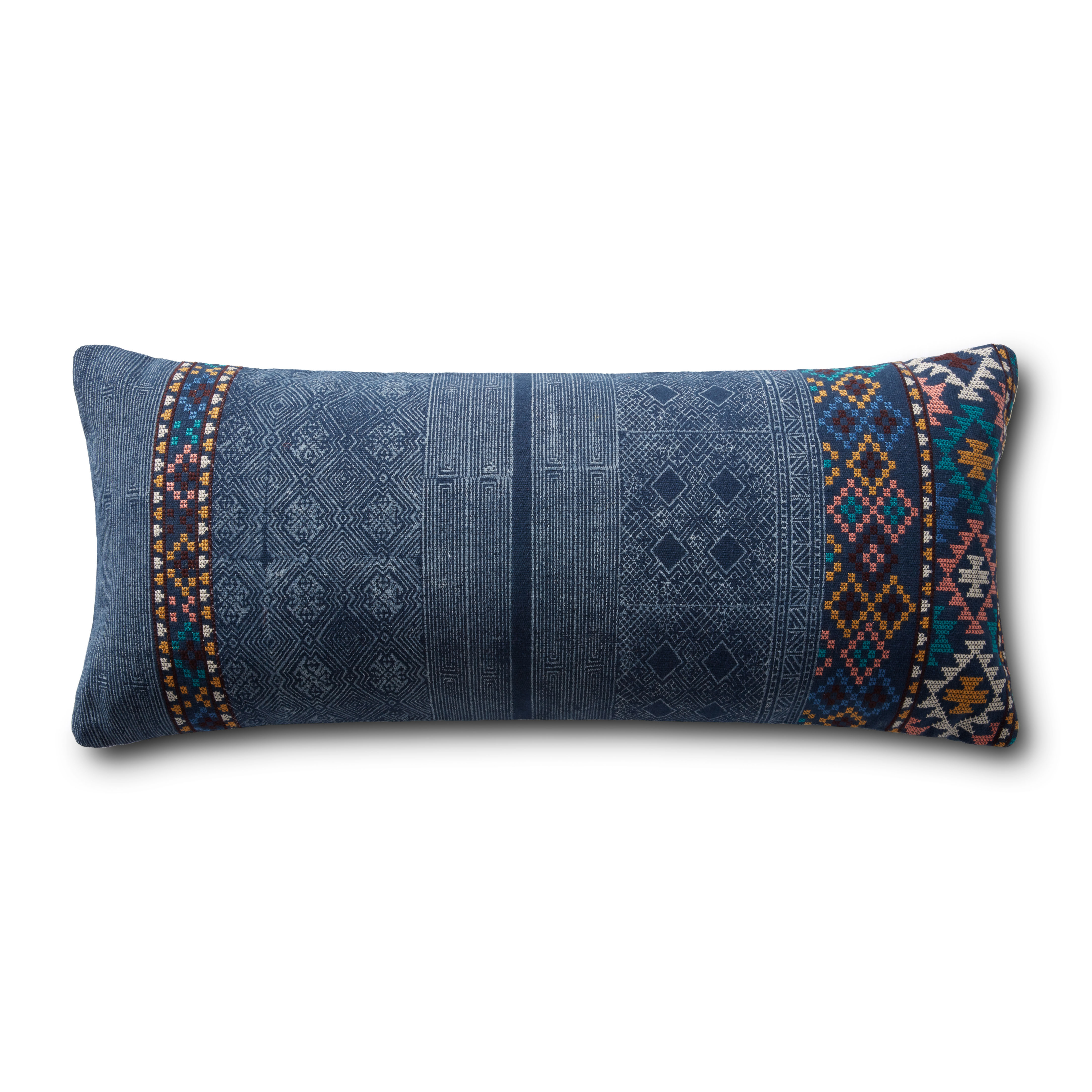 Pattern Lumbar Throw Pillow, 35" x 13", Navy Blue - Loloi Rugs