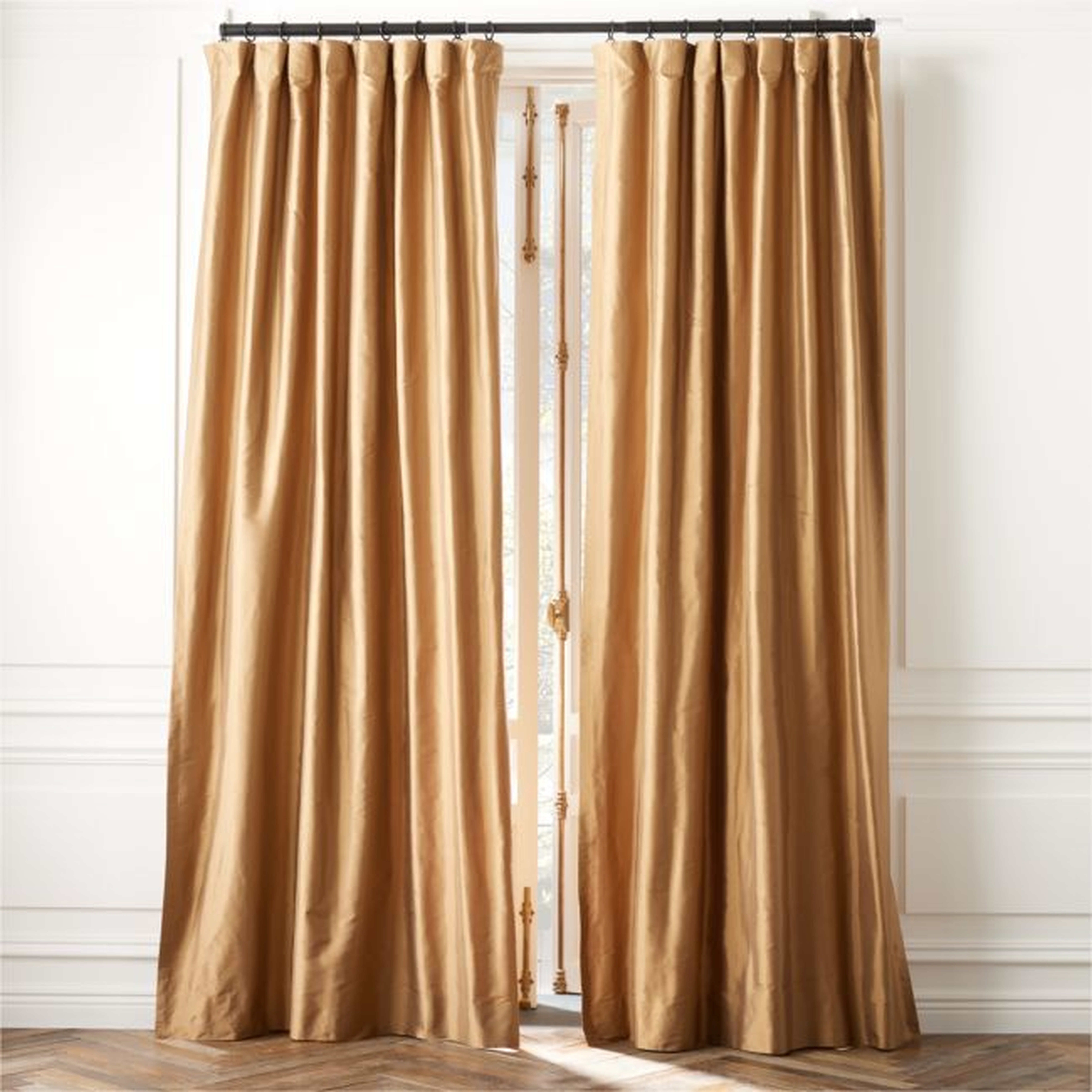 Seda Camel Brown Dupioni Silk Window Curtain Panel 48"x96'' - CB2