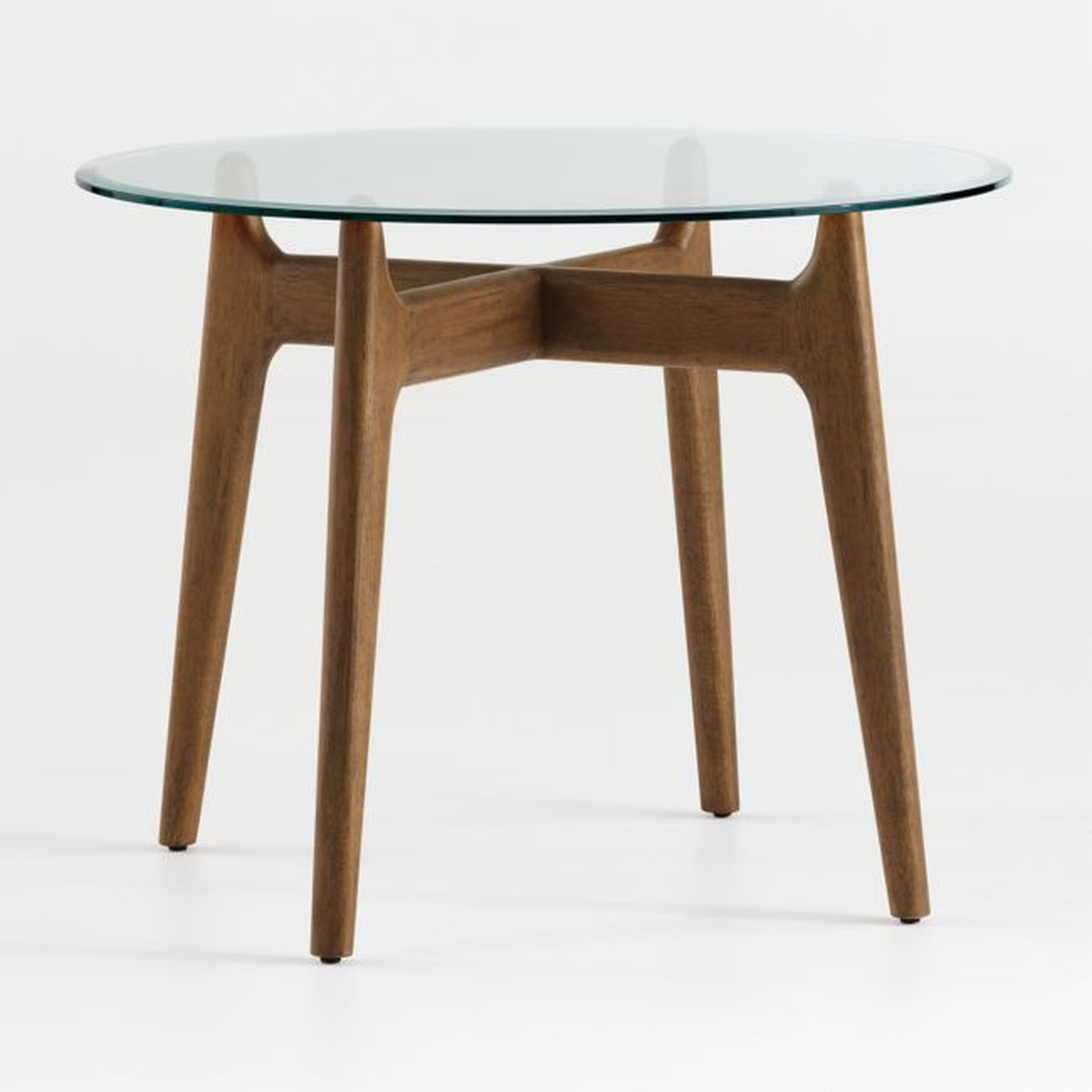Tate 38" Round Dining Table with Glass Top and Walnut Base - Crate and Barrel