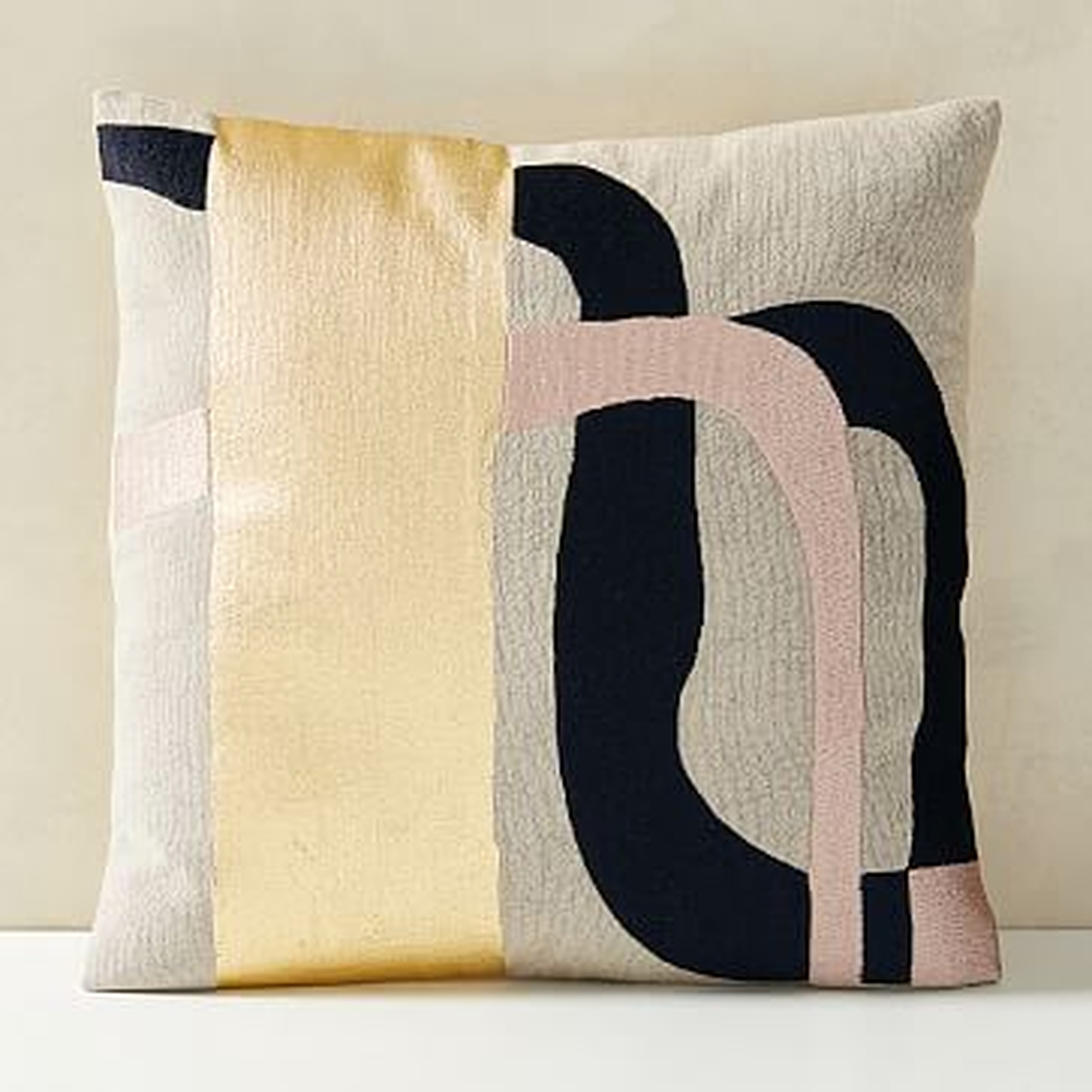 Embroidered Metallic Curves Pillow Cover, 20"x20", Midnight - West Elm