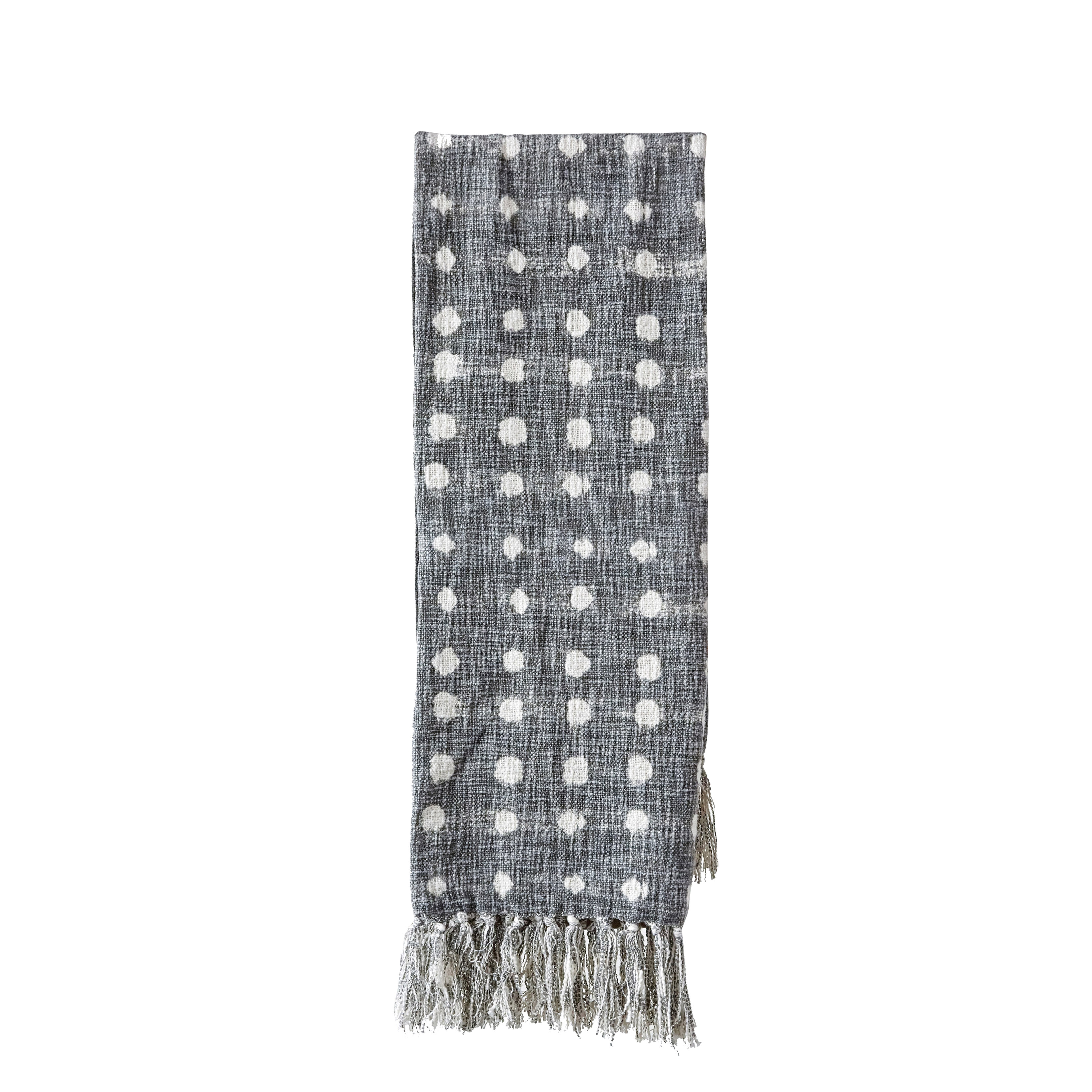 Charcoal Throw with White Polka Dots & Tassels - Nomad Home