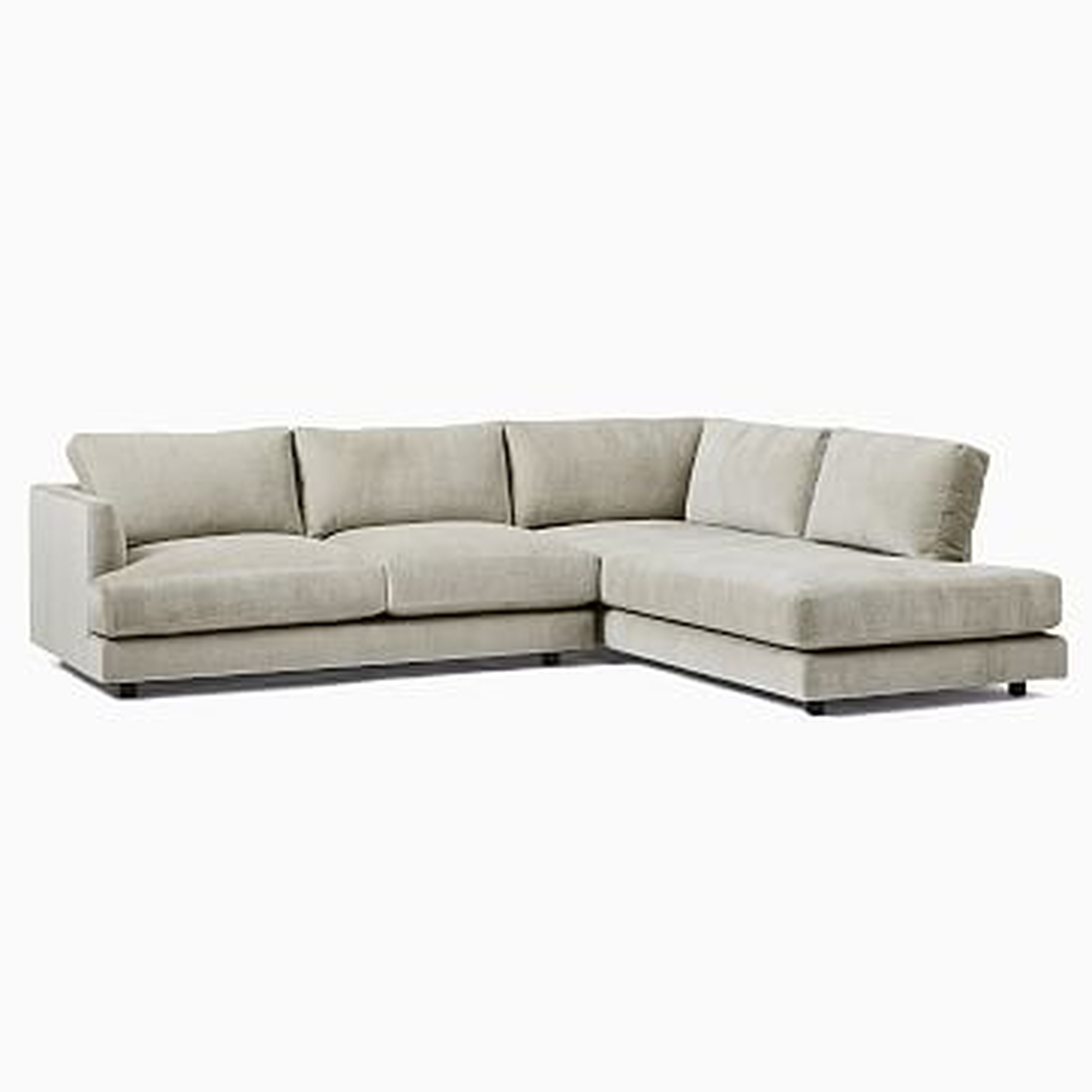 Haven 106" Right Multi Seat 2-Piece Bumper Chaise Sectional, Standard Depth, Distressed Velvet, Dune - West Elm