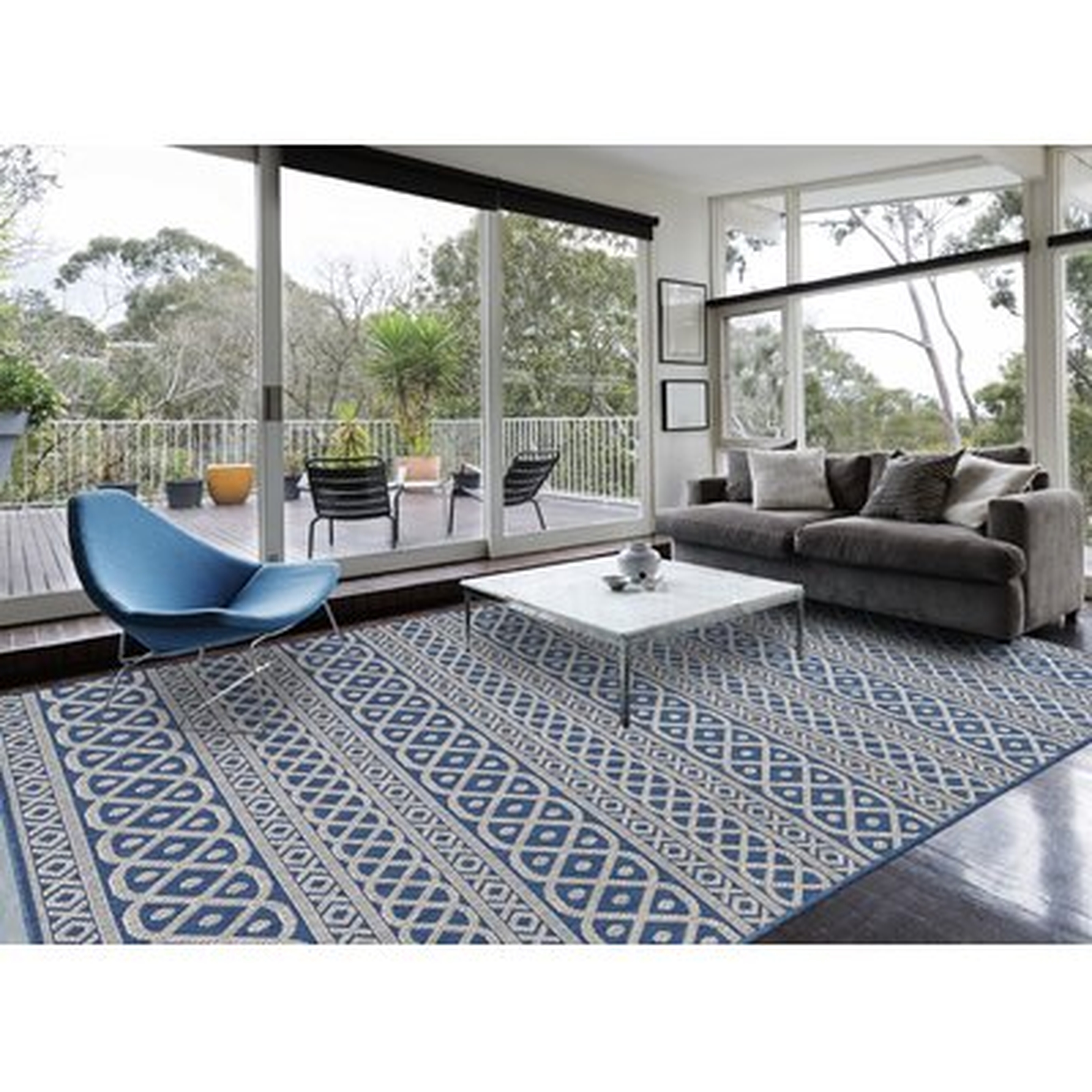 Manderella Geometric Denim Blue Indoor / Outdoor Area Rug - Wayfair