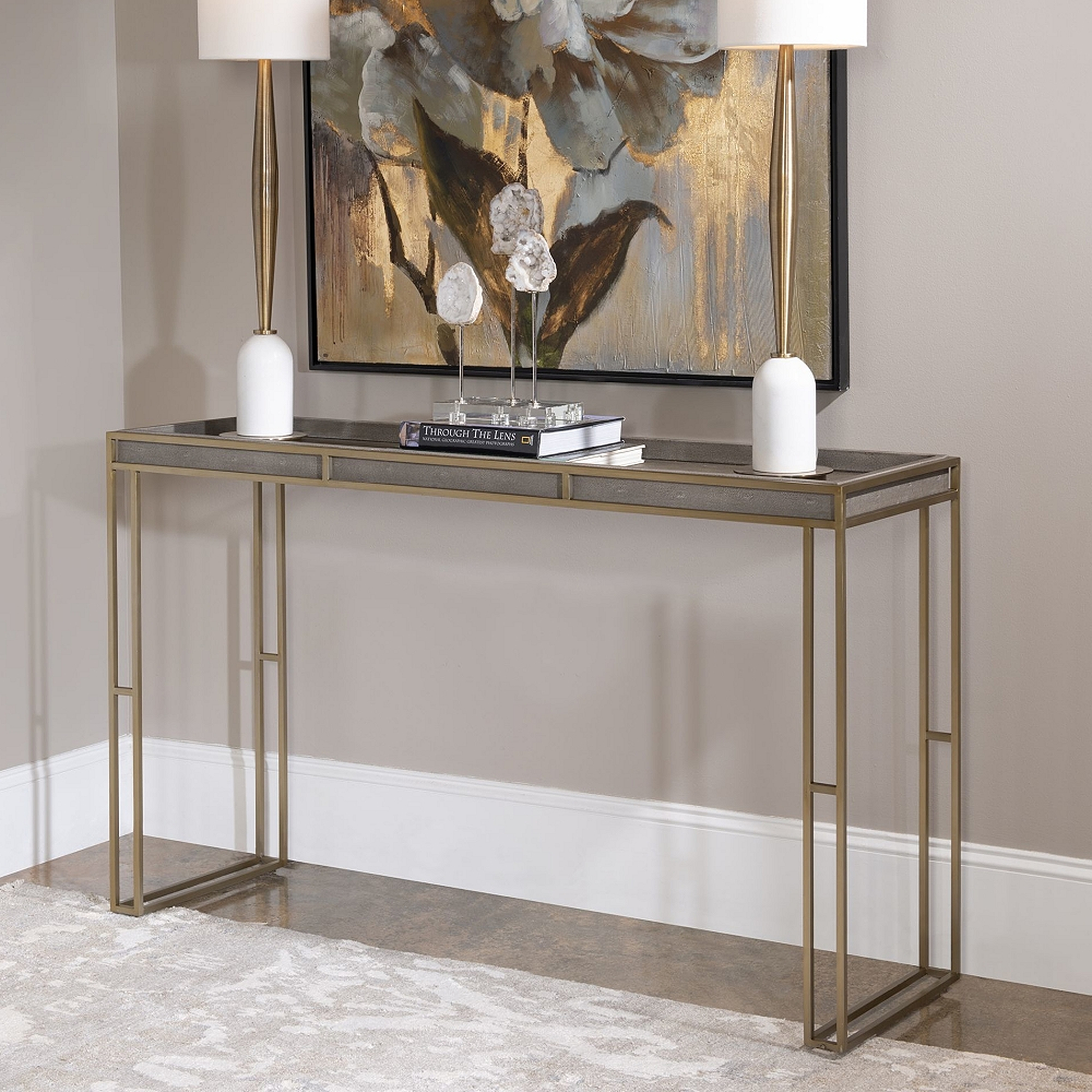 Uttermost Cardew 54"W Charcoal Gray and Brass Console Table - Style # 78D63 - Lamps Plus